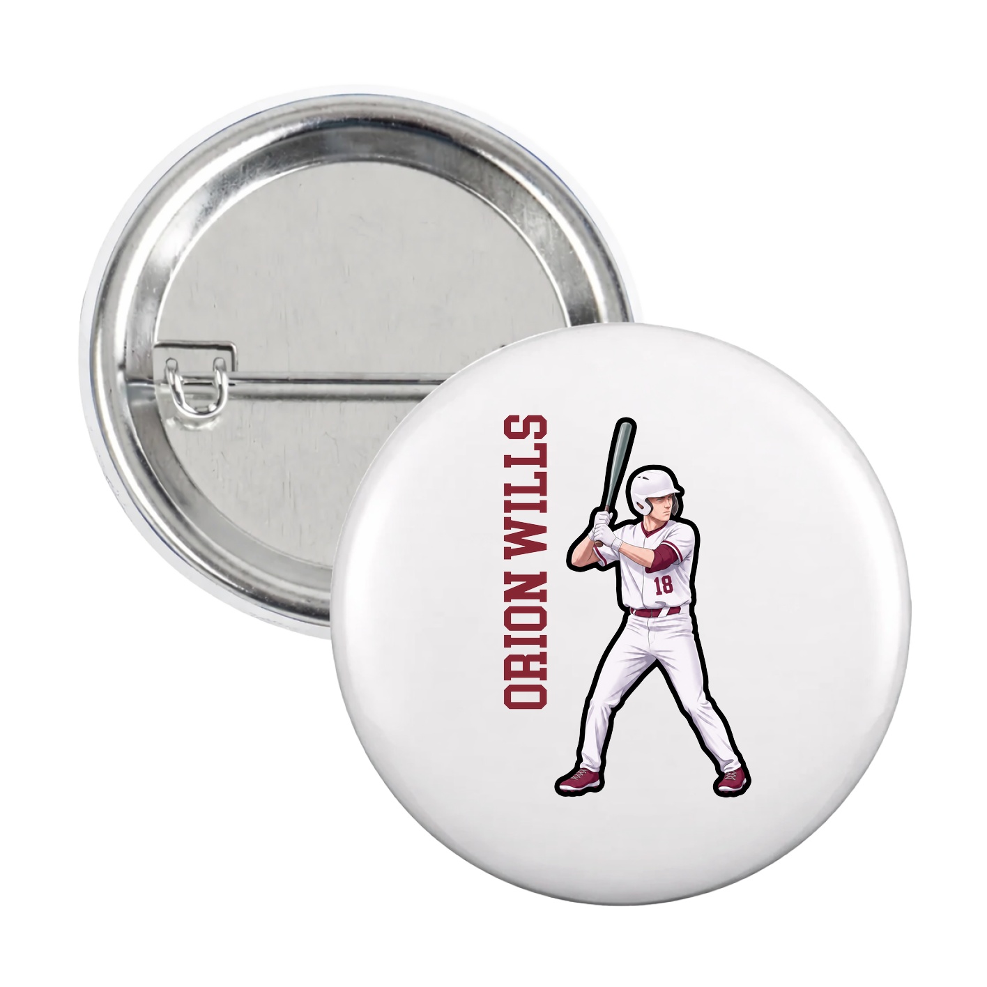 Game Day Button — Name Vertical in White
