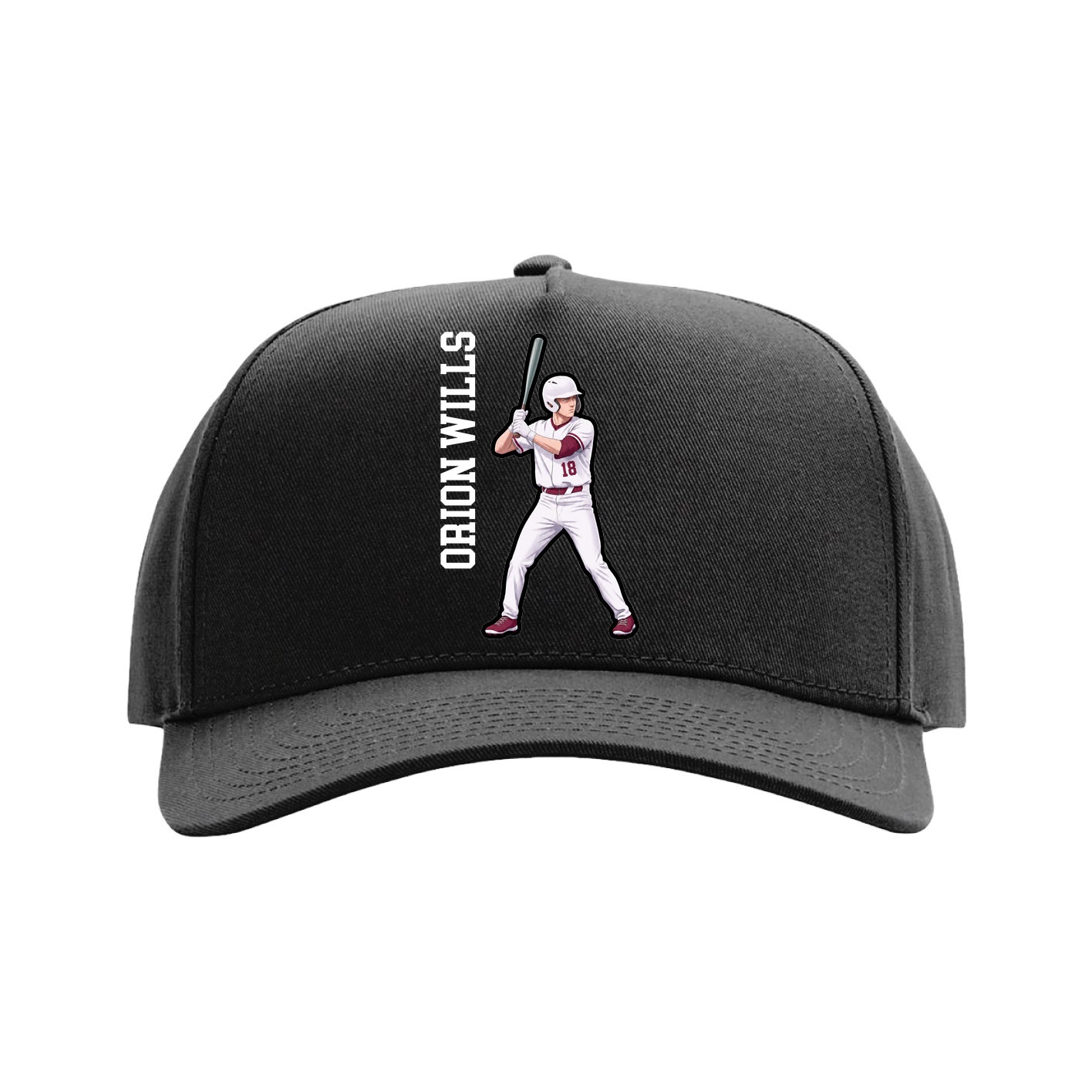 Full Fabric Five-Panel Champ Cap — Name Vertical in Black