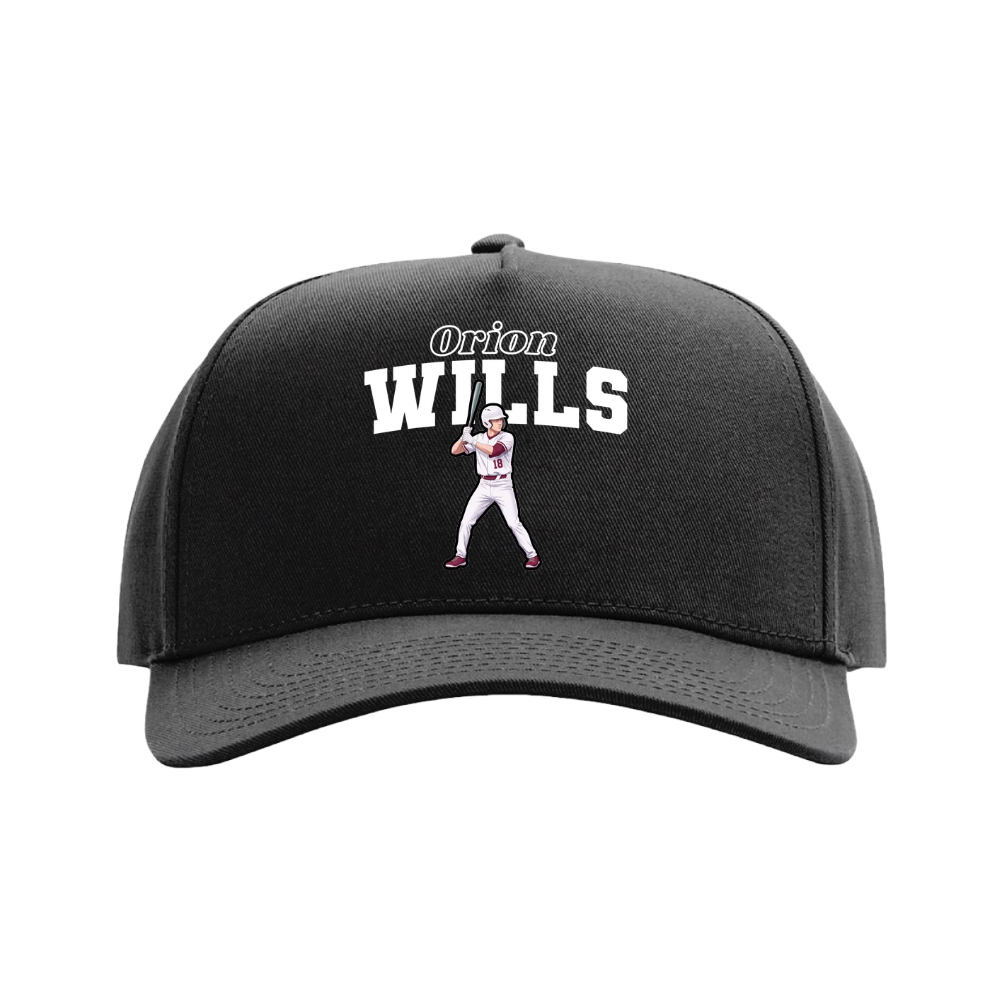 Full Fabric Five-Panel Champ Cap — Name Arch in Black