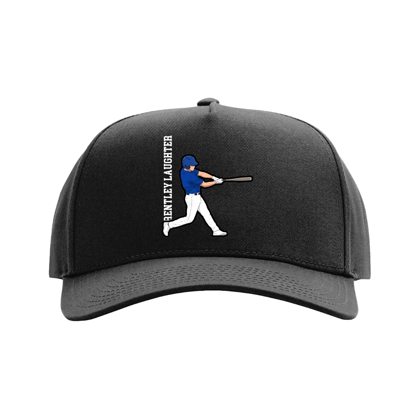 Full Fabric Five-Panel Champ Cap — Name Vertical in Black