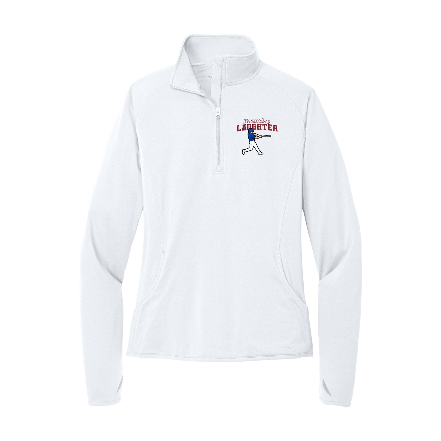 Women's Q-Zip Pullover — Name Arch in White