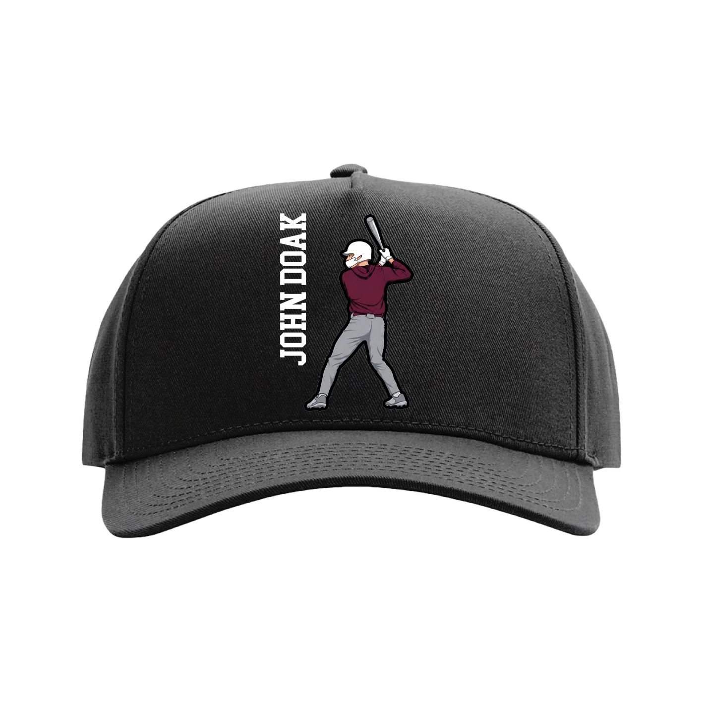 Full Fabric Five-Panel Champ Cap — Name Vertical in Black