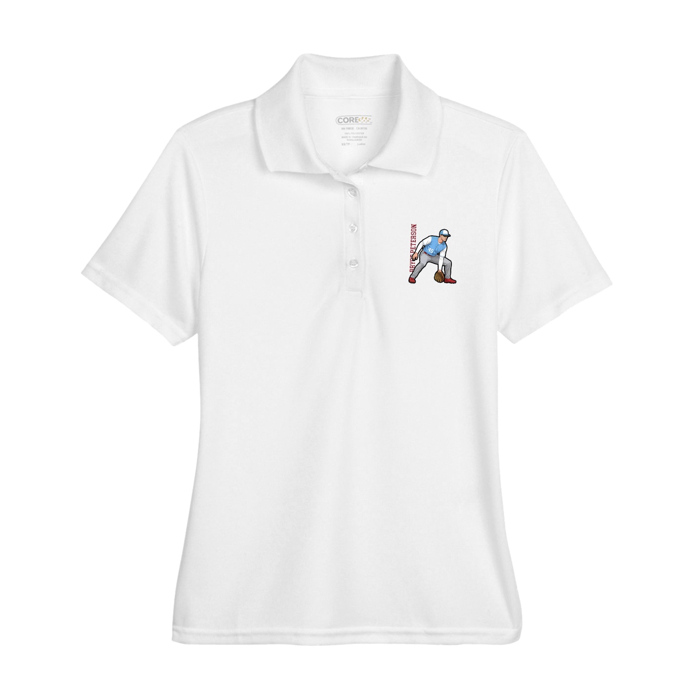 Womens Performance Polo — Name Vertical in White
