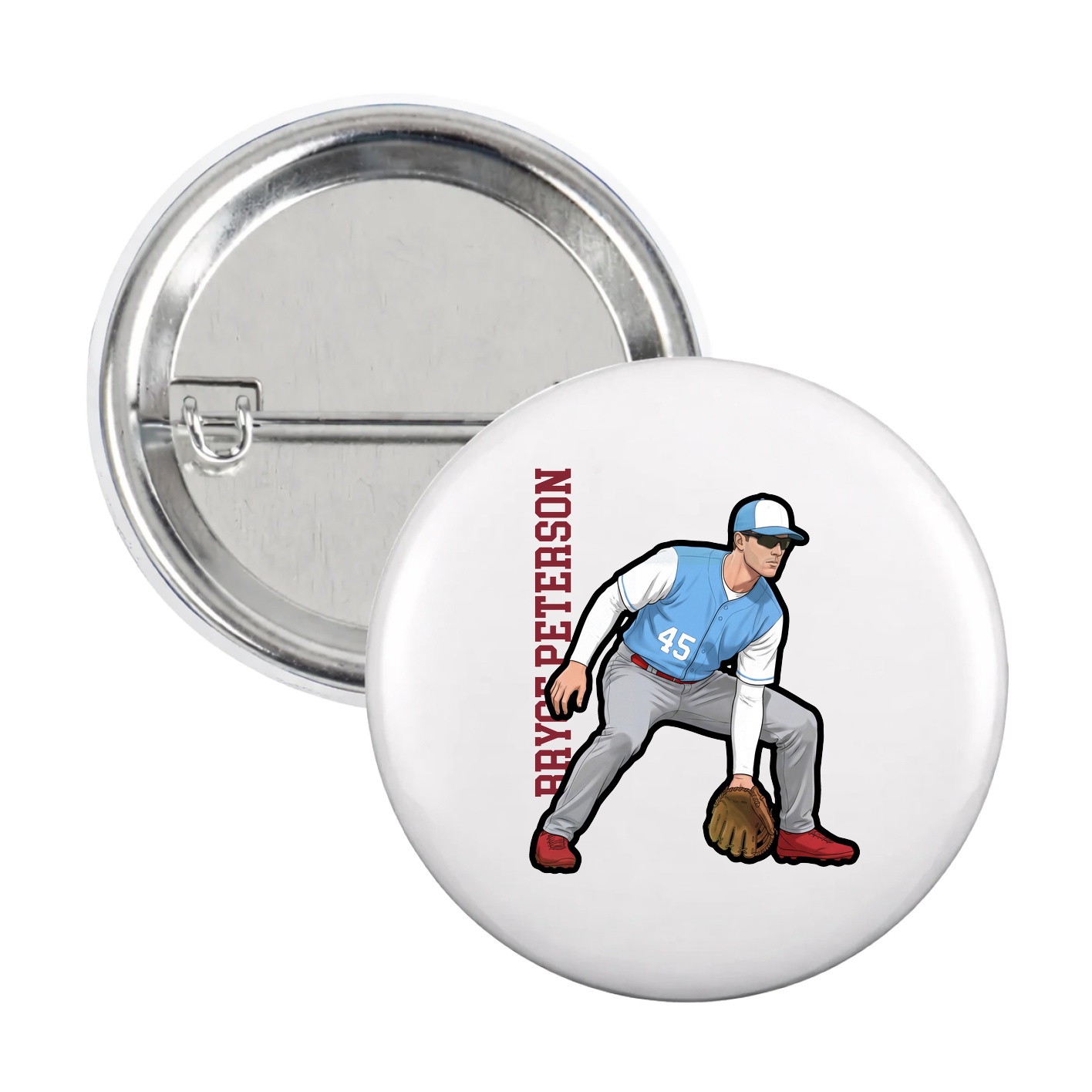 Game Day Button — Name Vertical in White