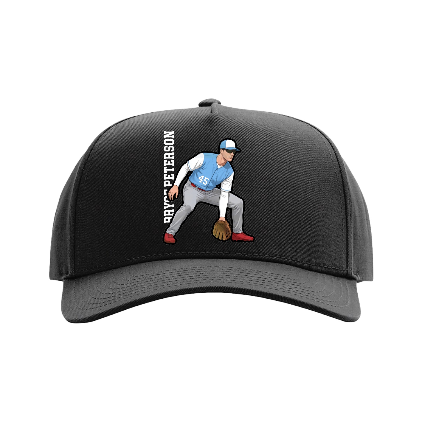 Full Fabric Five-Panel Champ Cap — Name Vertical in Black
