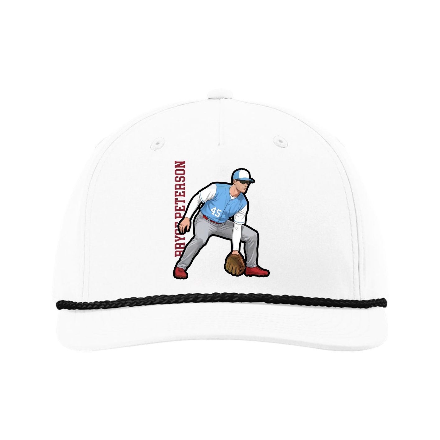 Five-Panel Classic Rope Cap — Name Vertical in White