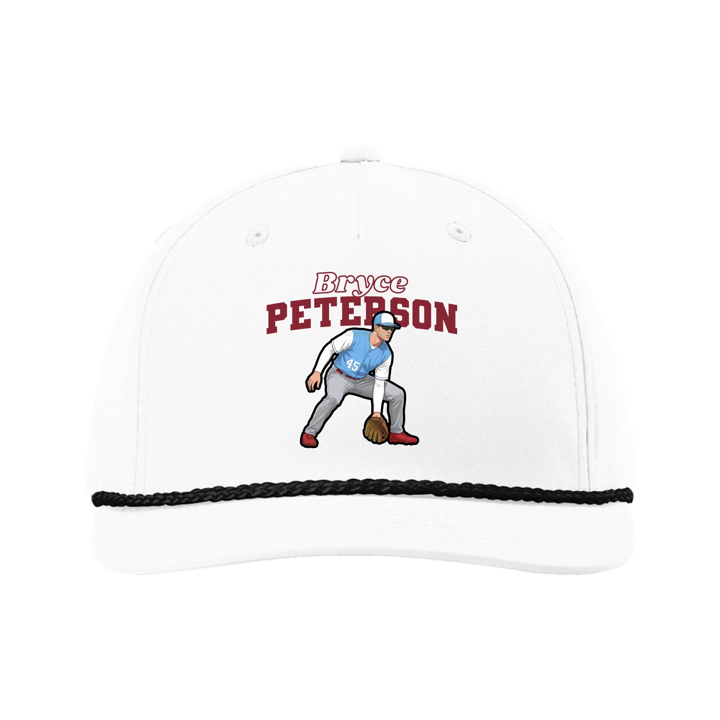 Five-Panel Classic Rope Cap — Name Arch in White