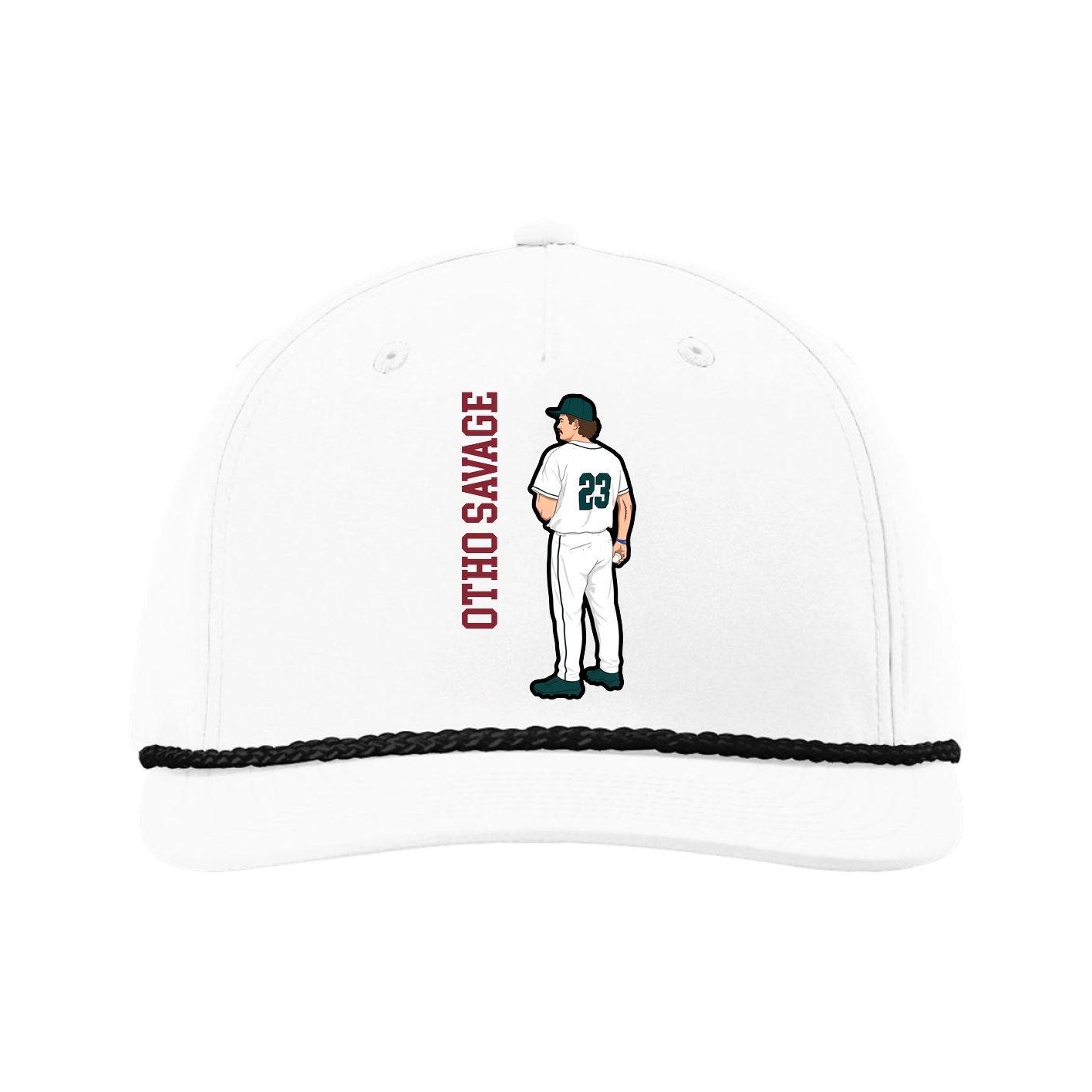 Five-Panel Classic Rope Cap — Name Vertical in White