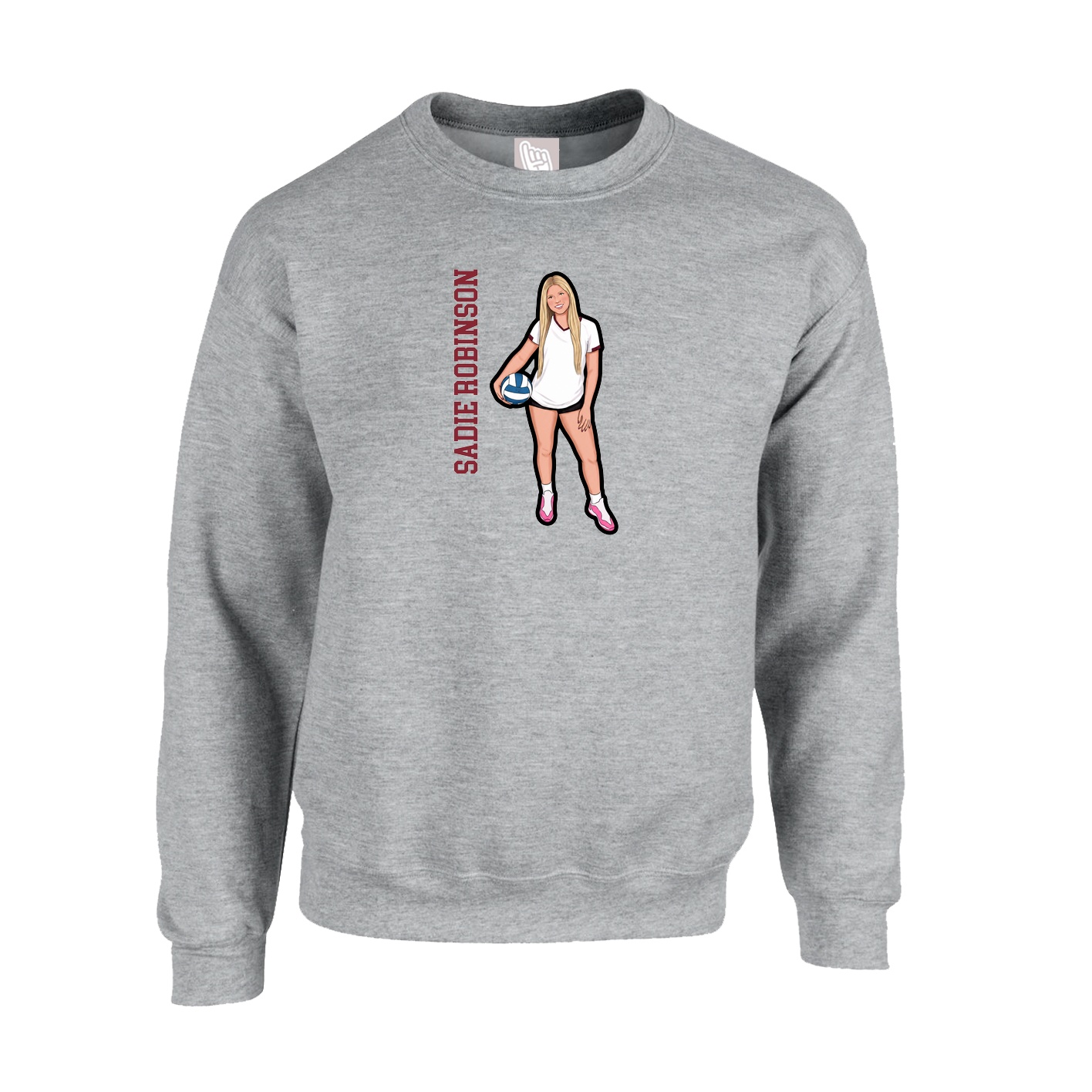 Fleece Crew — Name Vertical in Grey