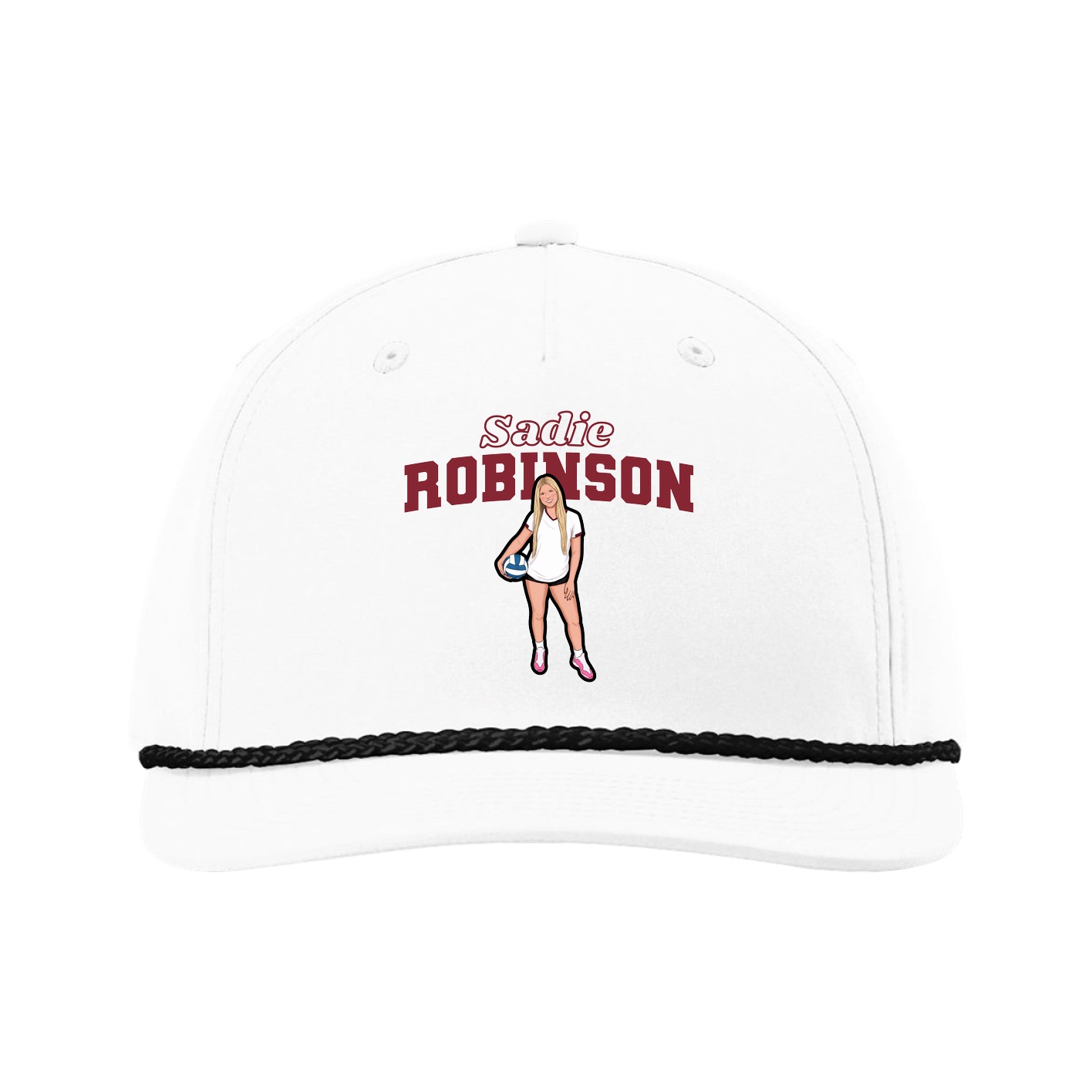 Five-Panel Classic Rope Cap — Name Arch in White