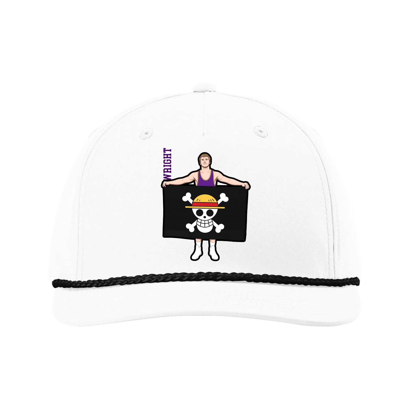 Five-Panel Classic Rope Cap — Name Vertical in White