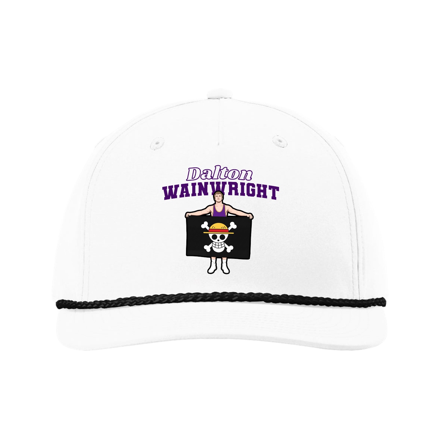 Five-Panel Classic Rope Cap — Name Arch in White