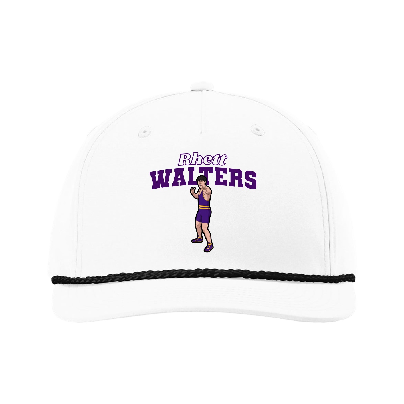 Five-Panel Classic Rope Cap — Name Arch in White
