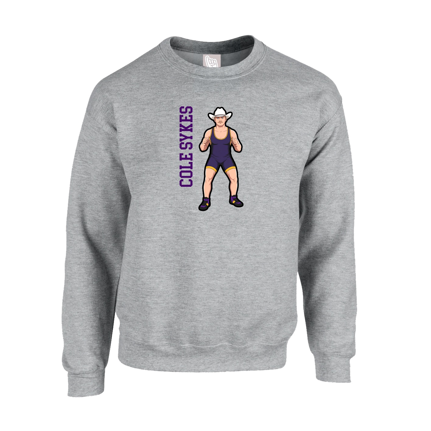 Fleece Crew — Name Vertical in Grey