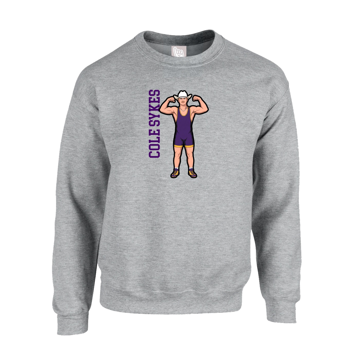 Fleece Crew — Name Vertical in Grey