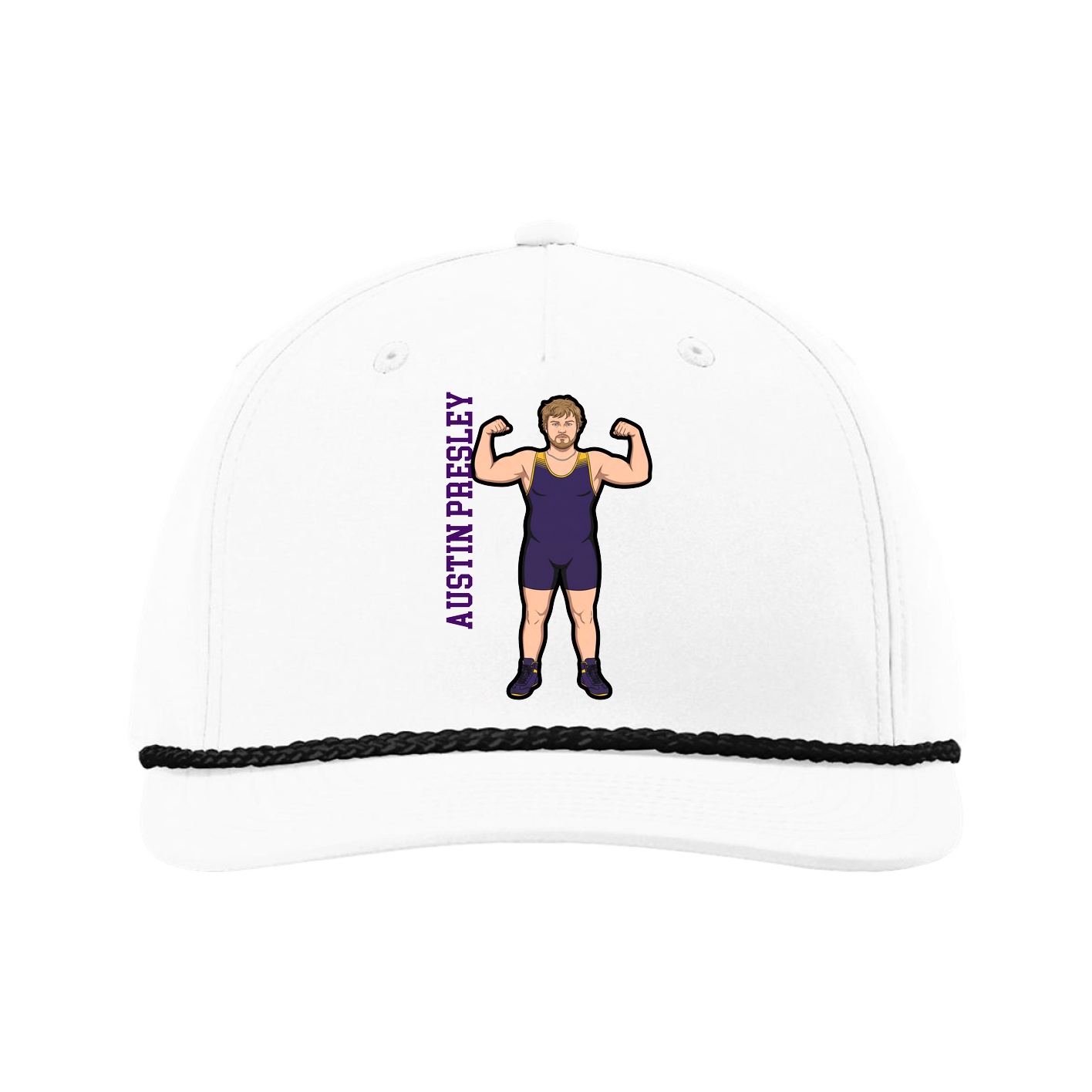 Five-Panel Classic Rope Cap — Name Vertical in White