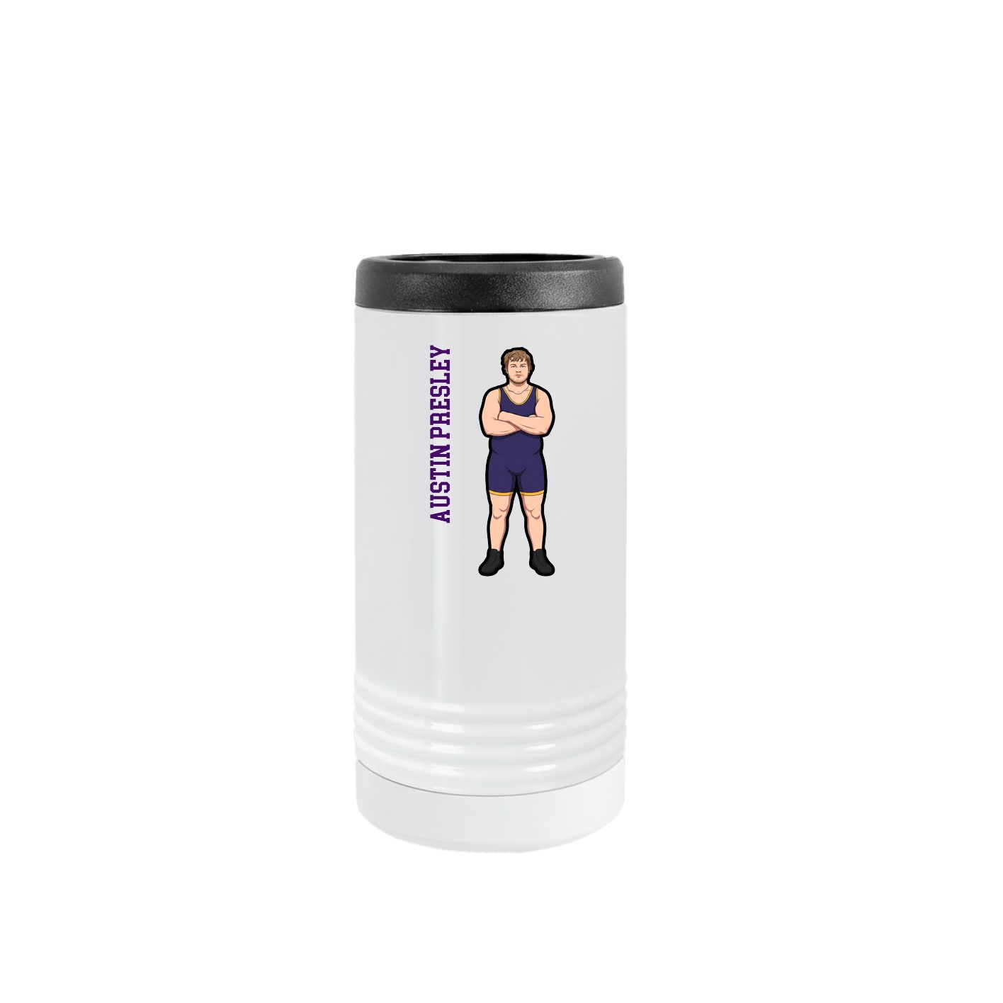 Slim Beverage Holder — Name Vertical in White