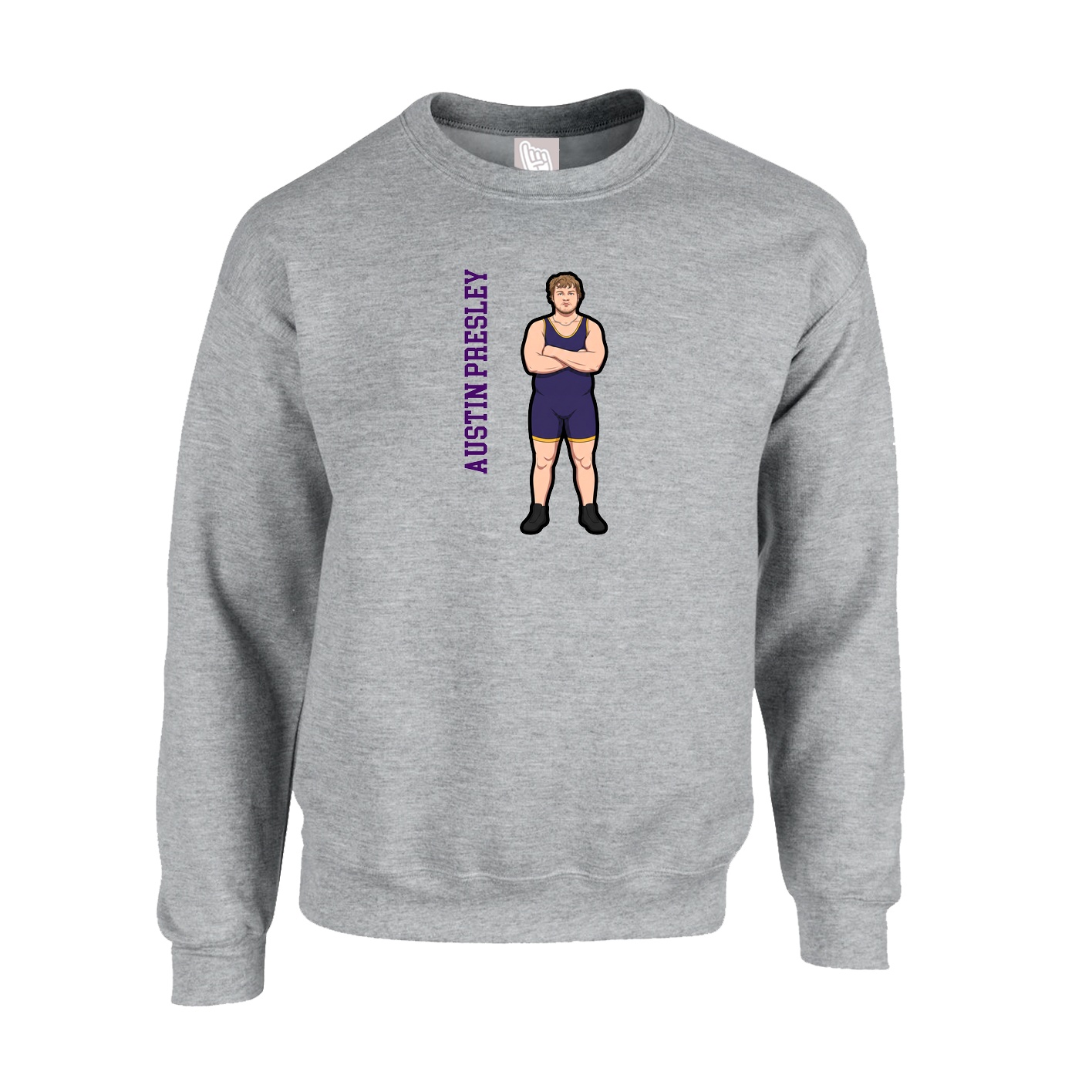 Fleece Crew — Name Vertical in Grey