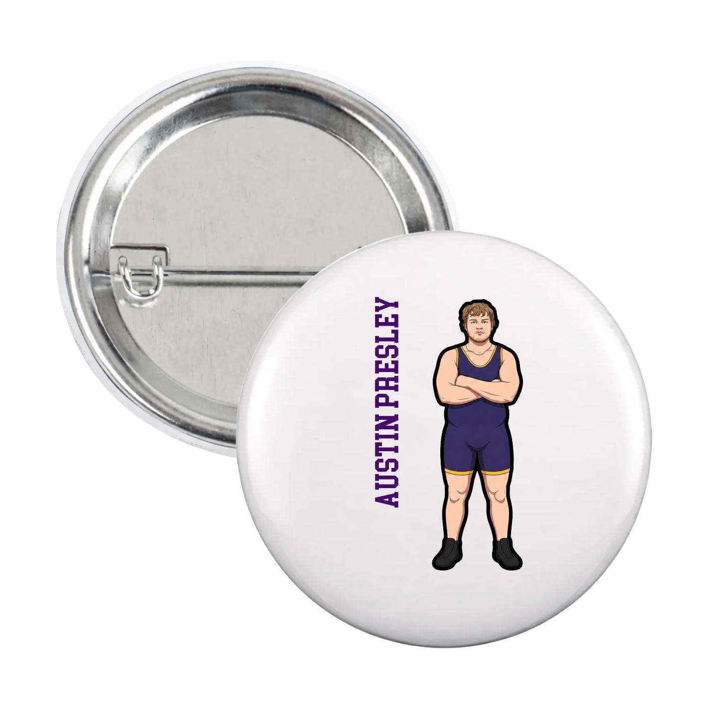 Game Day Button — Name Vertical in White