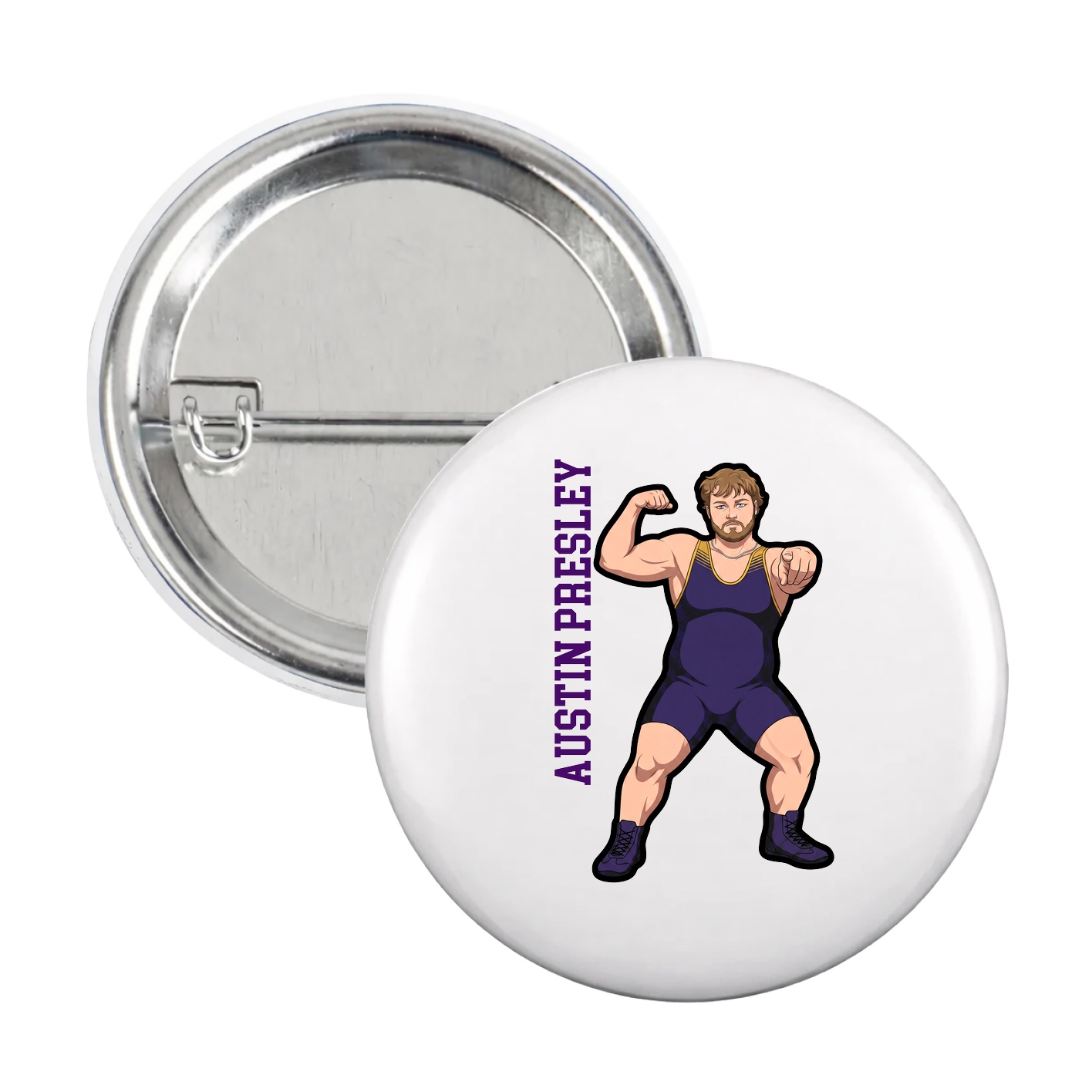 Game Day Button — Name Vertical in White
