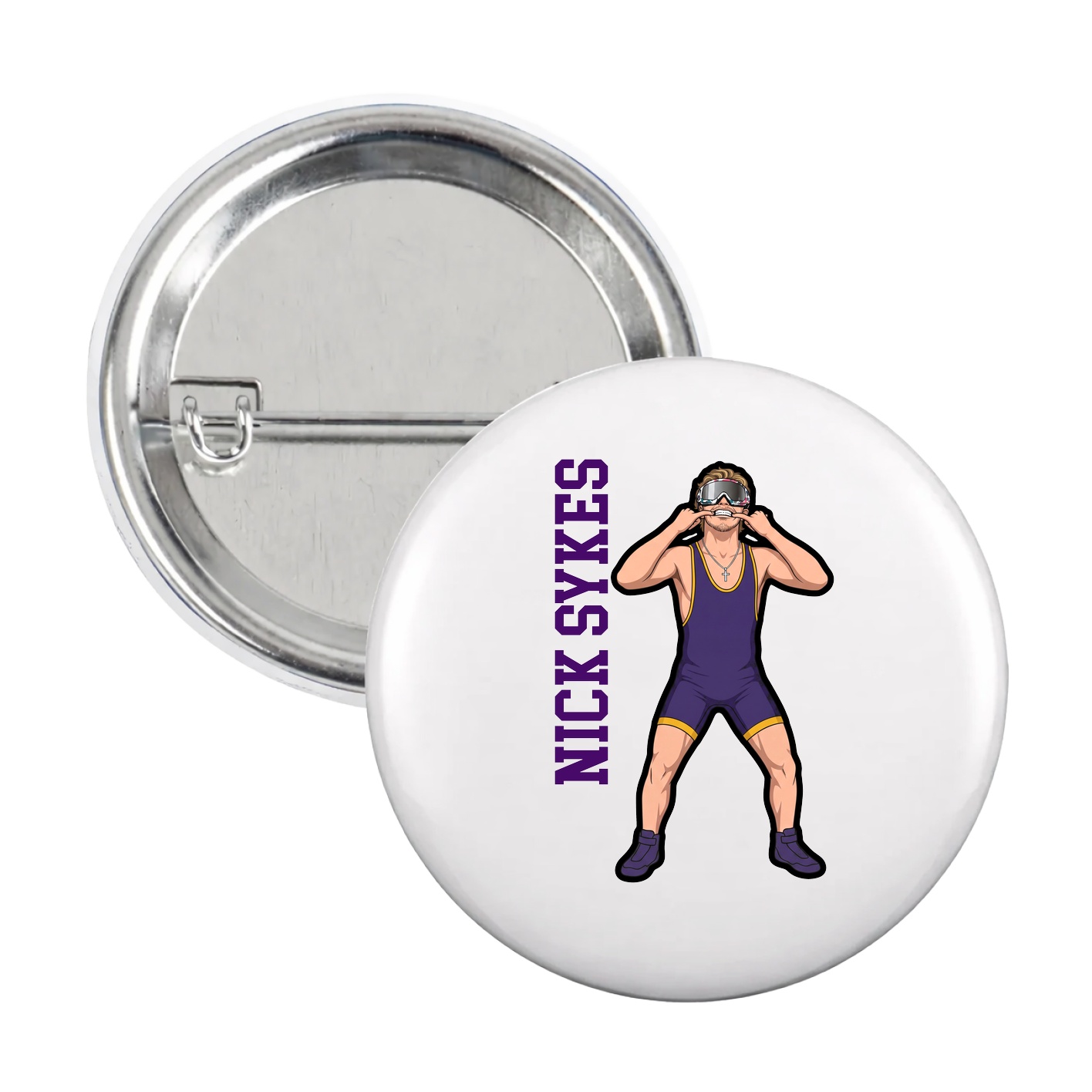 Game Day Button — Name Vertical in White