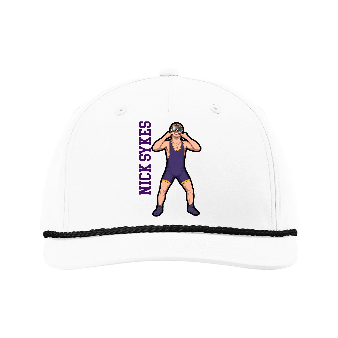 Five-Panel Classic Rope Cap — Name Vertical in White