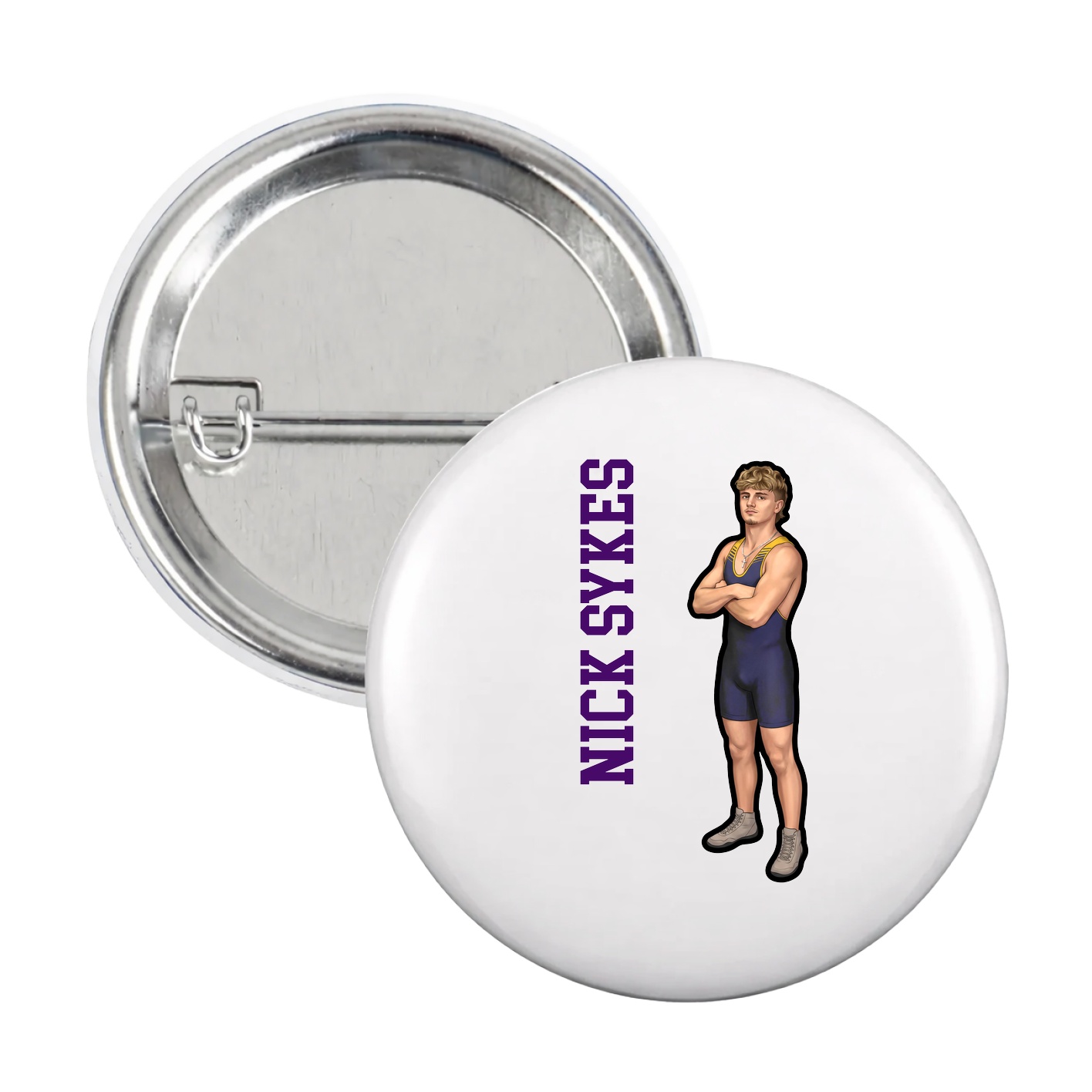 Game Day Button — Name Vertical in White