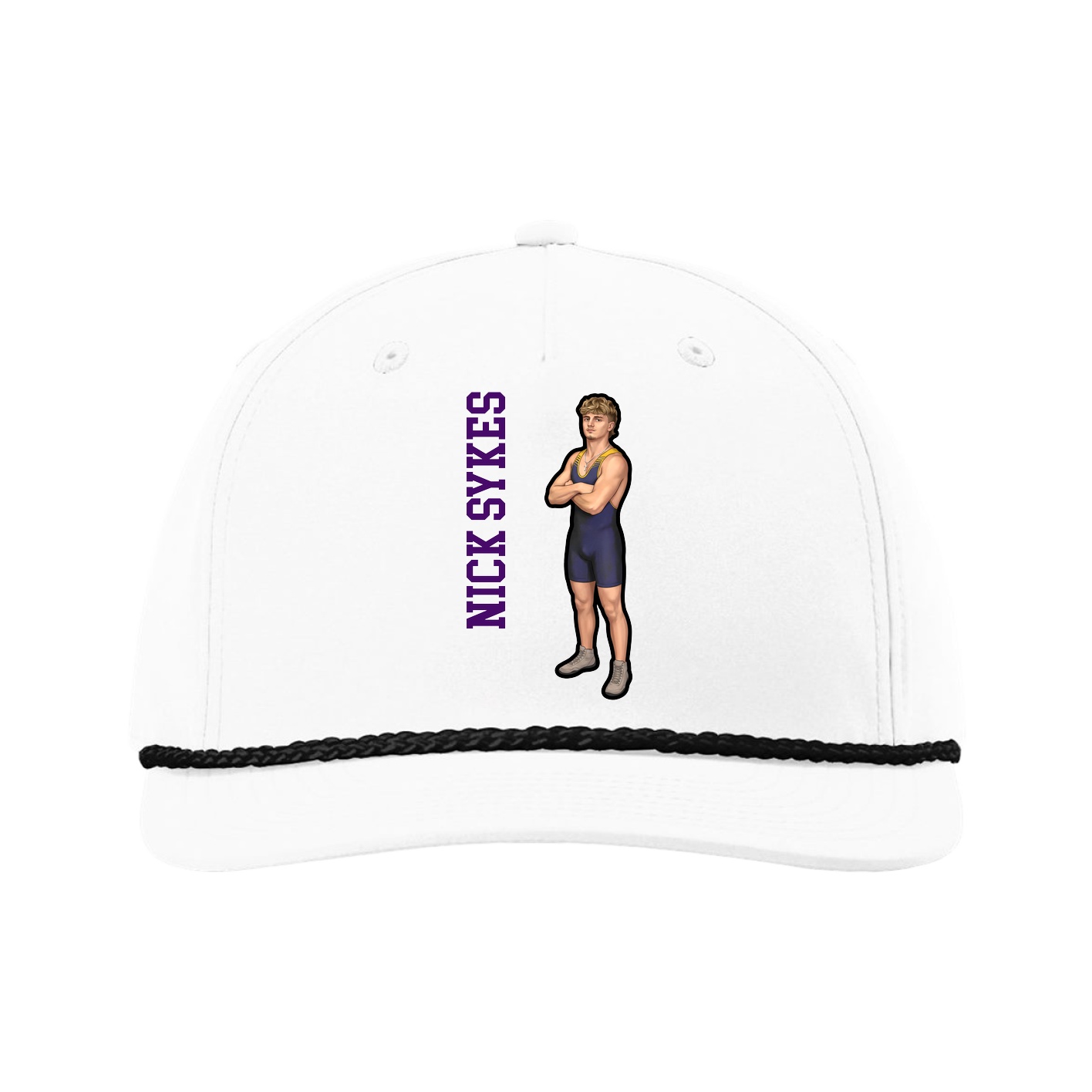 Five-Panel Classic Rope Cap — Name Vertical in White