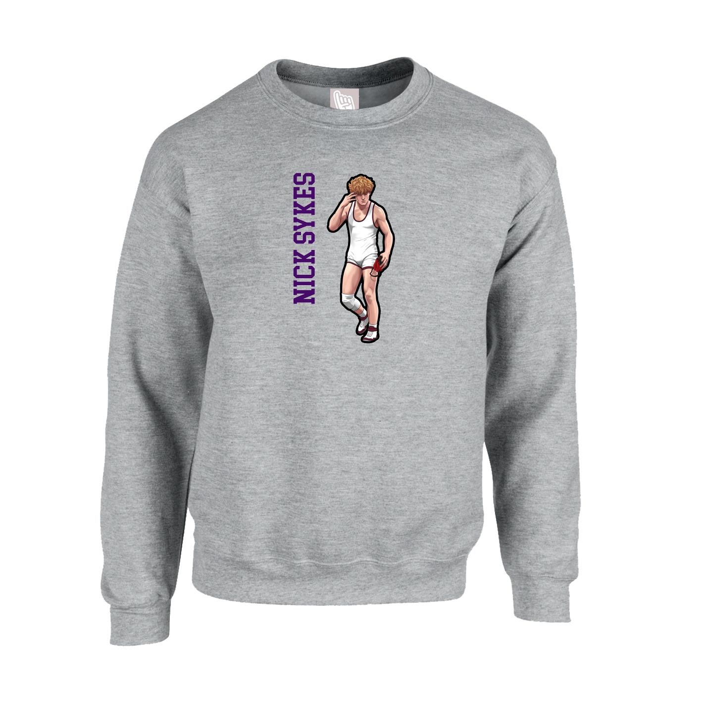 Fleece Crew — Name Vertical in Grey