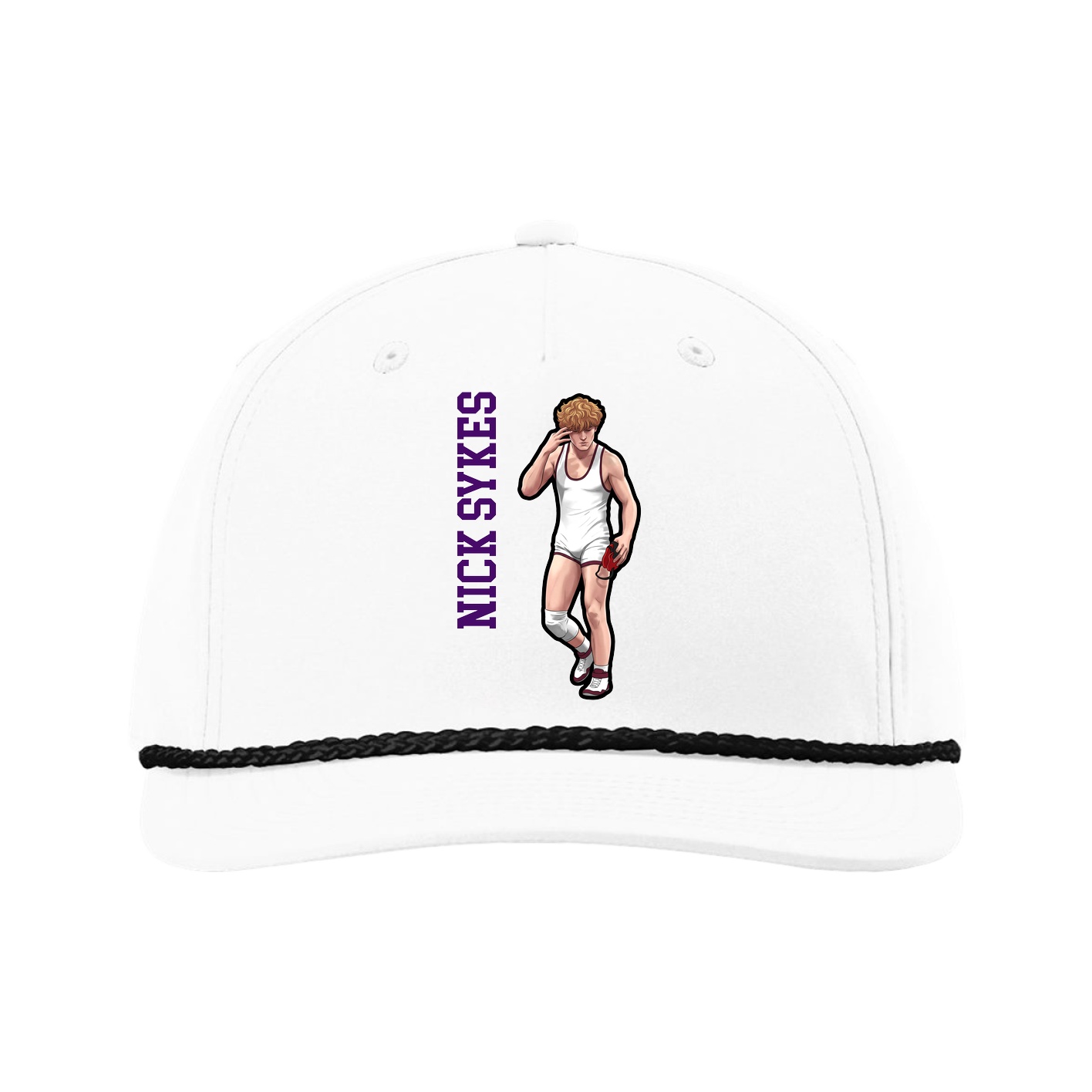 Five-Panel Classic Rope Cap — Name Vertical in White