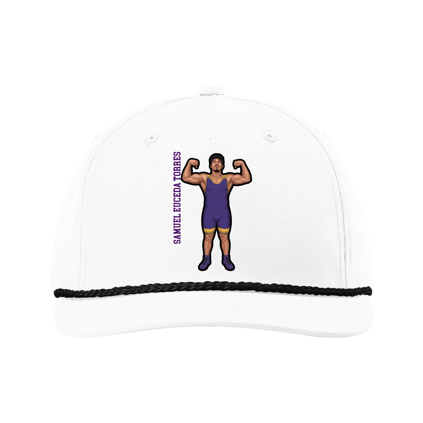 Five-Panel Classic Rope Cap — Name Vertical in White