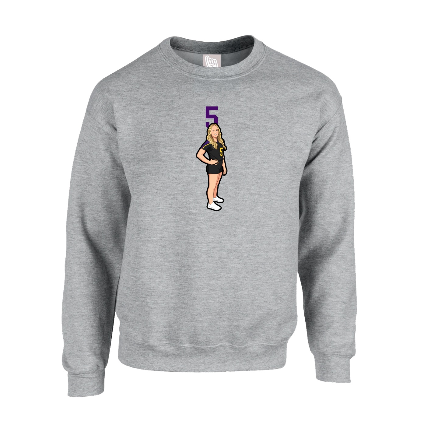 Fleece Crew — Number Top in Grey