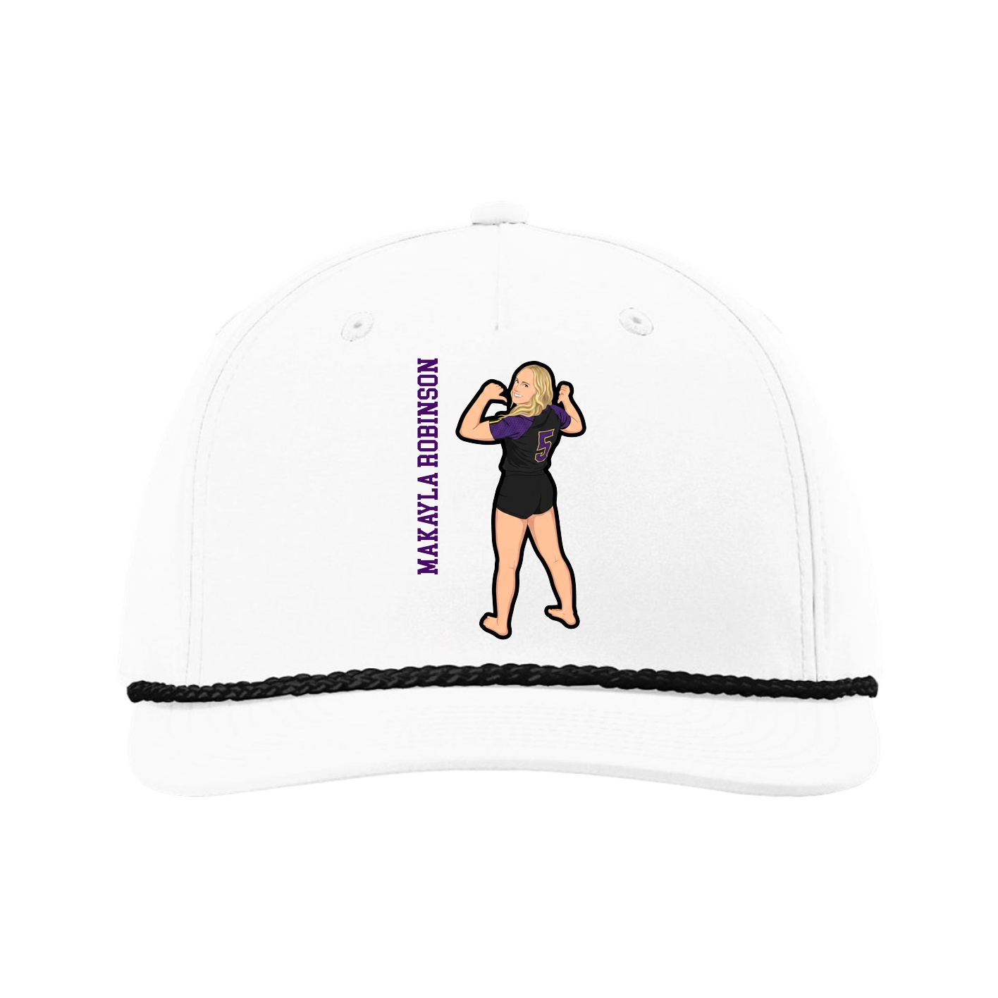 Five-Panel Classic Rope Cap — Name Vertical in White