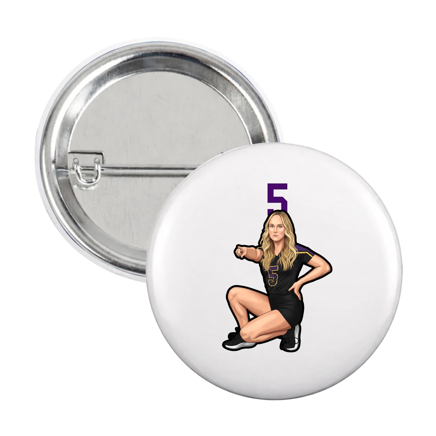 Game Day Button — Number Top in White