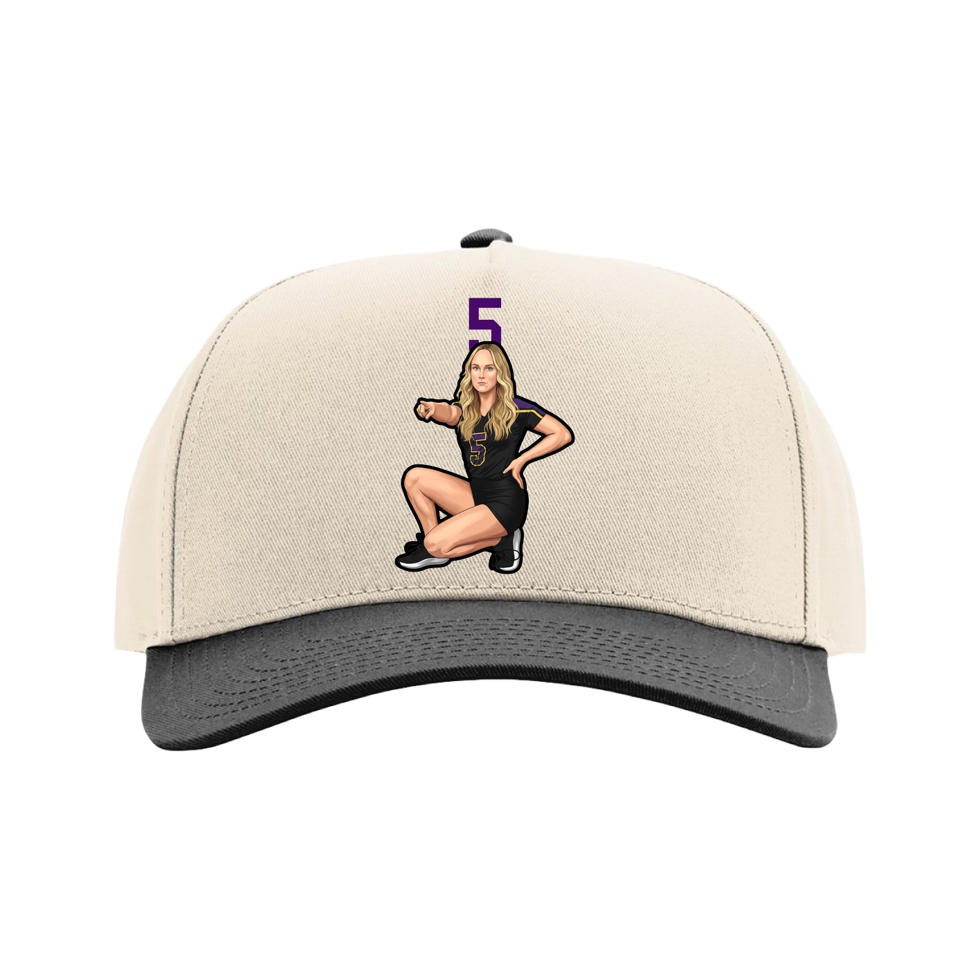 Full Fabric Five-Panel Champ Cap — Number Top in Cream/Black