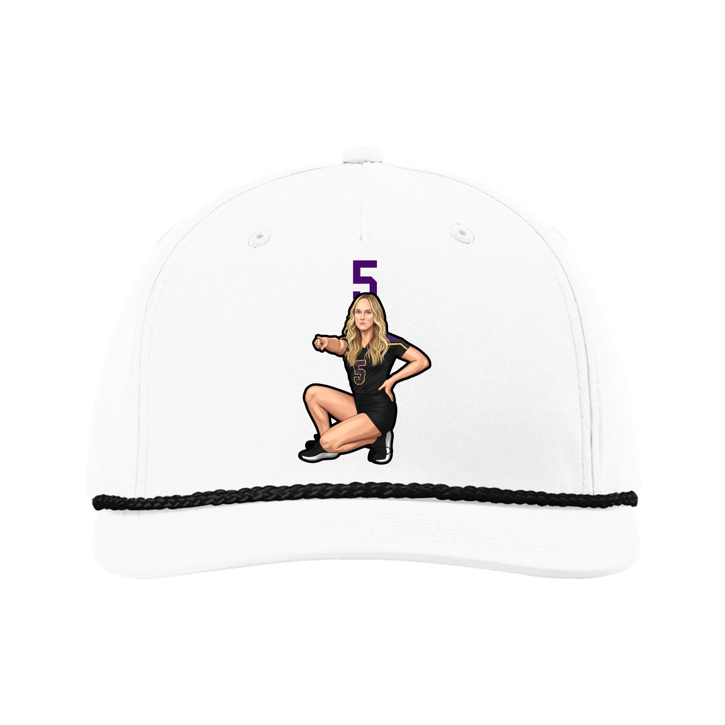 Five-Panel Classic Rope Cap — Number Top in White