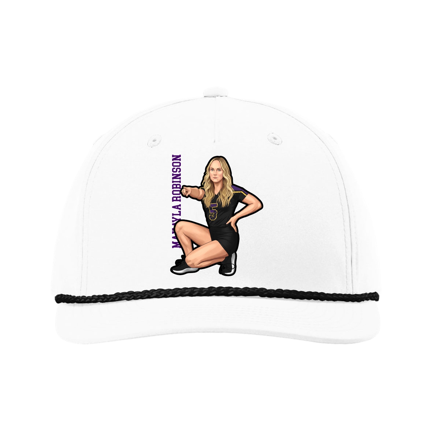 Five-Panel Classic Rope Cap — Name Vertical in White