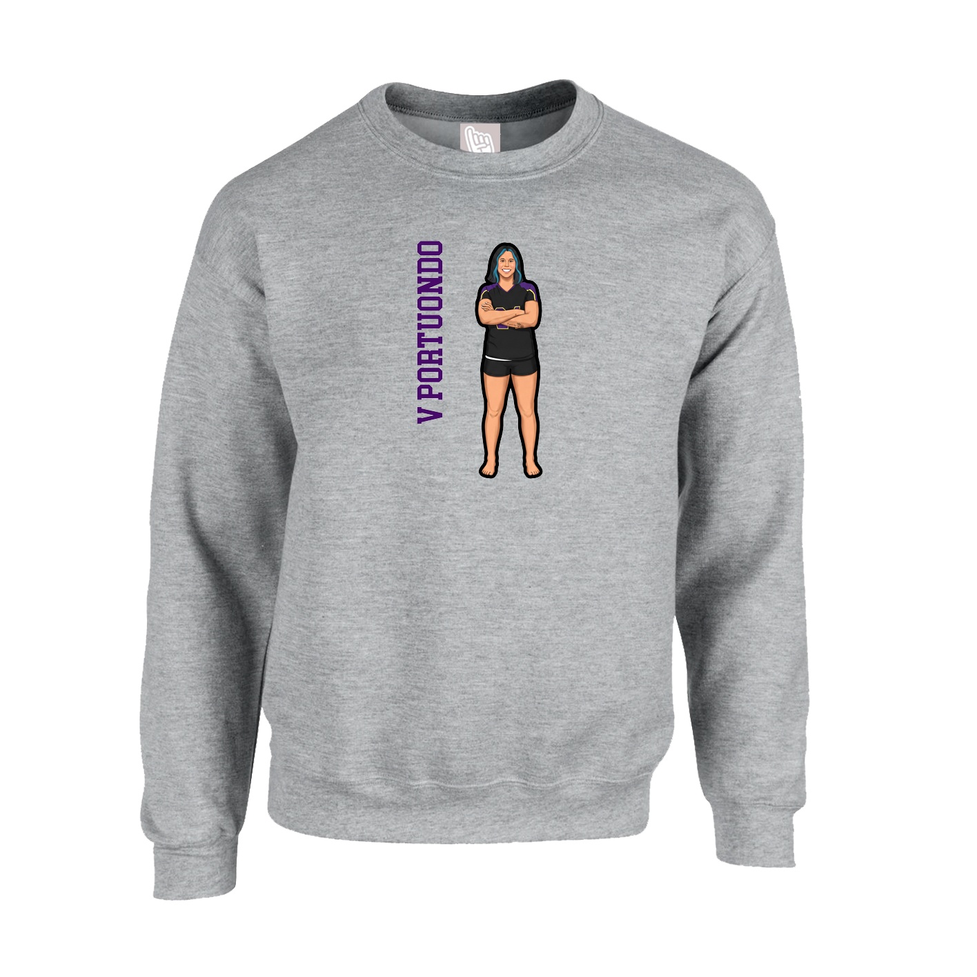 Fleece Crew — Name Vertical in Grey