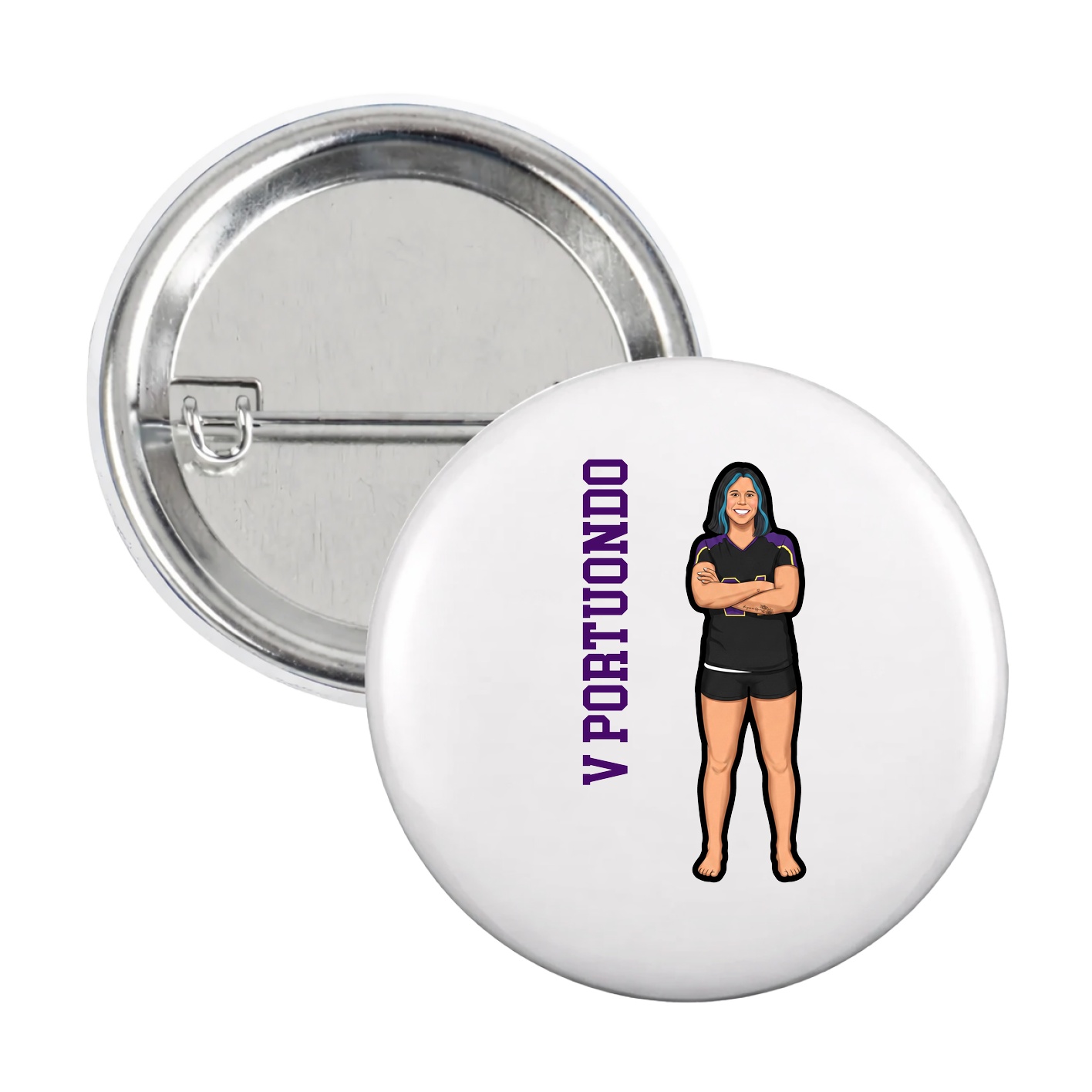 Game Day Button — Name Vertical in White