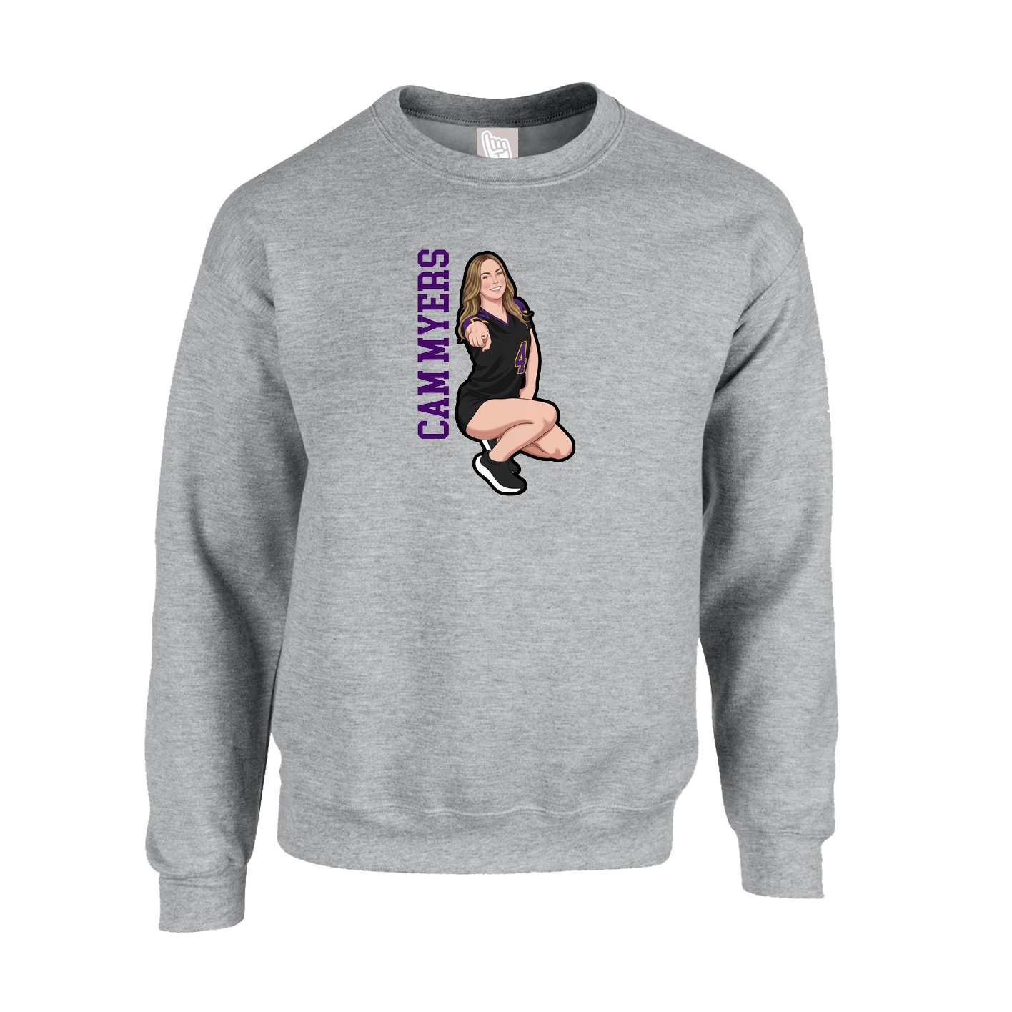 Fleece Crew — Name Vertical in Grey