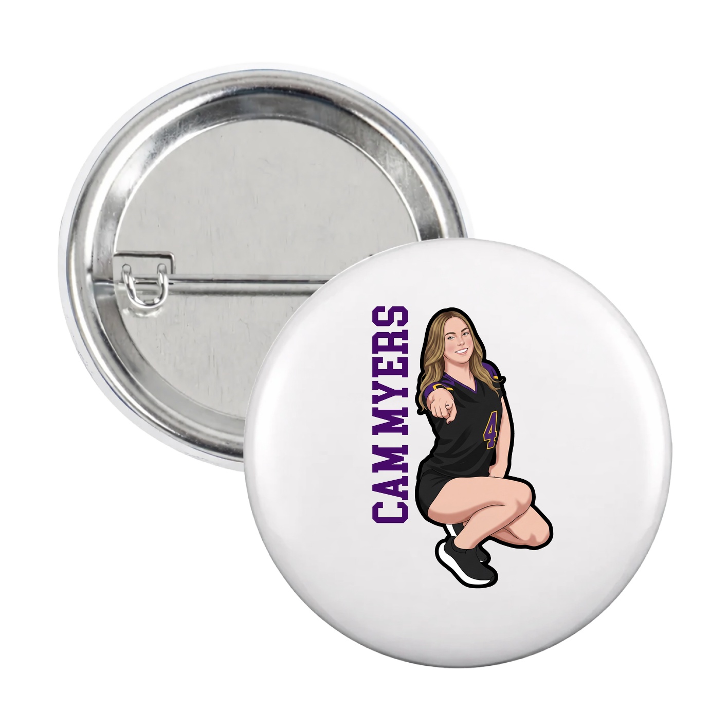 Game Day Button — Name Vertical in White