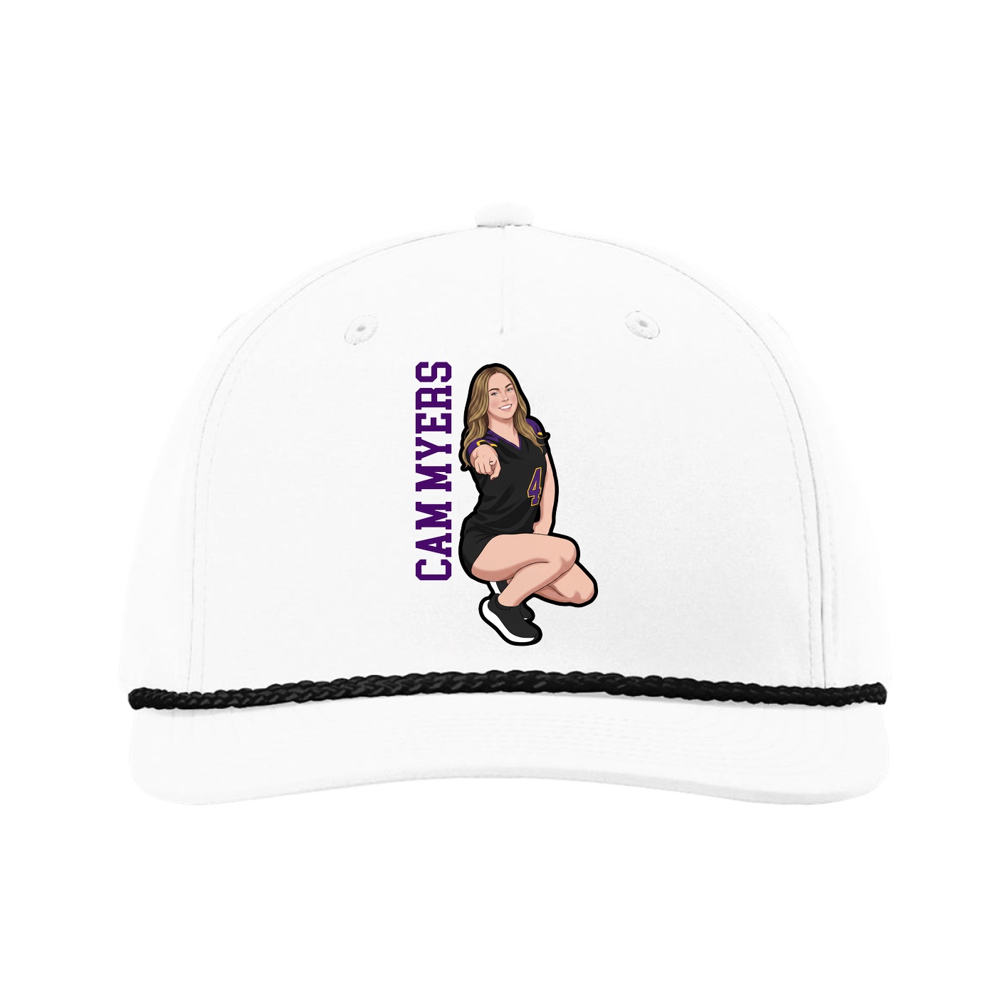 Five-Panel Classic Rope Cap — Name Vertical in White