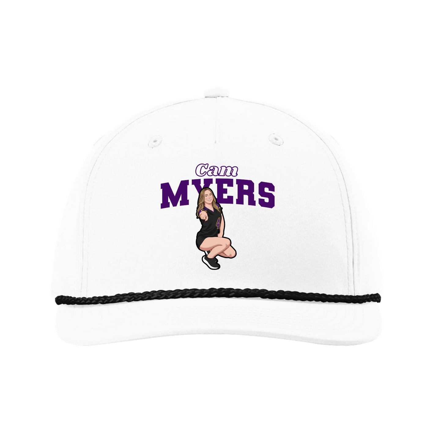 Five-Panel Classic Rope Cap — Name Arch in White