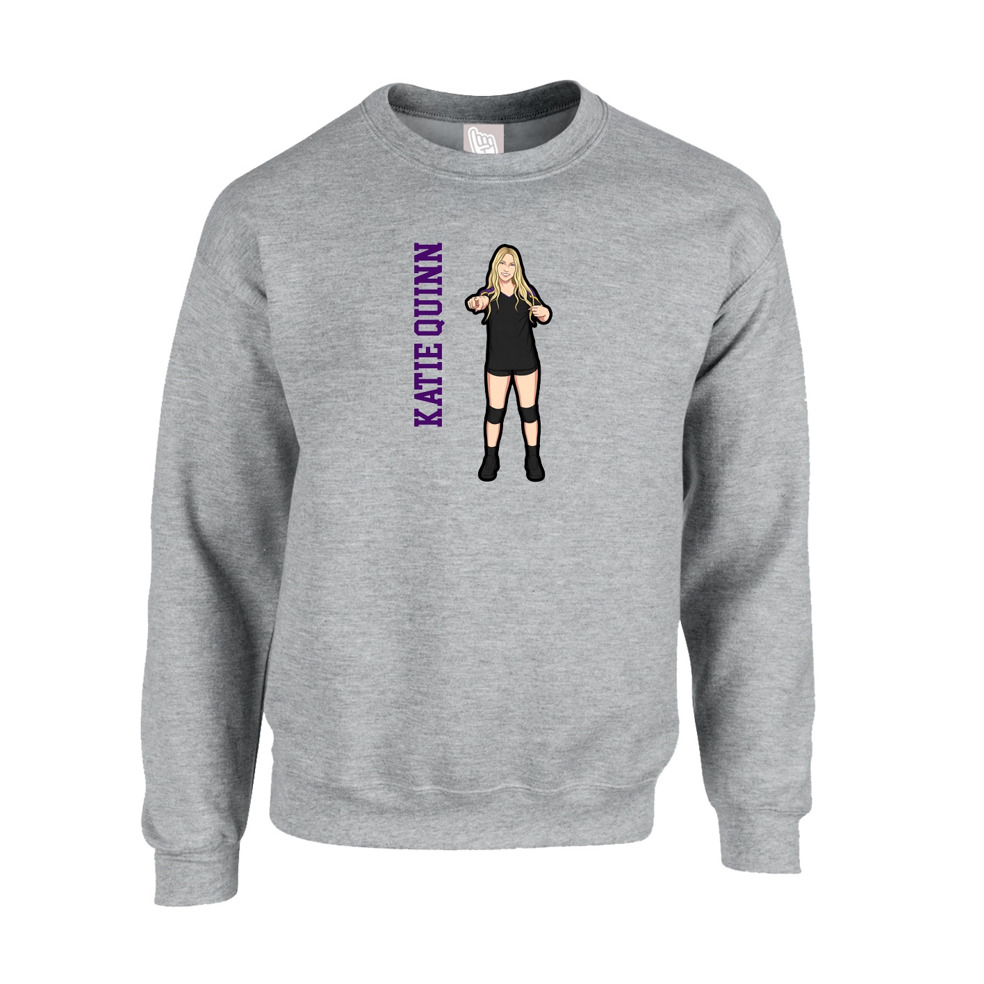 Fleece Crew — Name Vertical in Grey