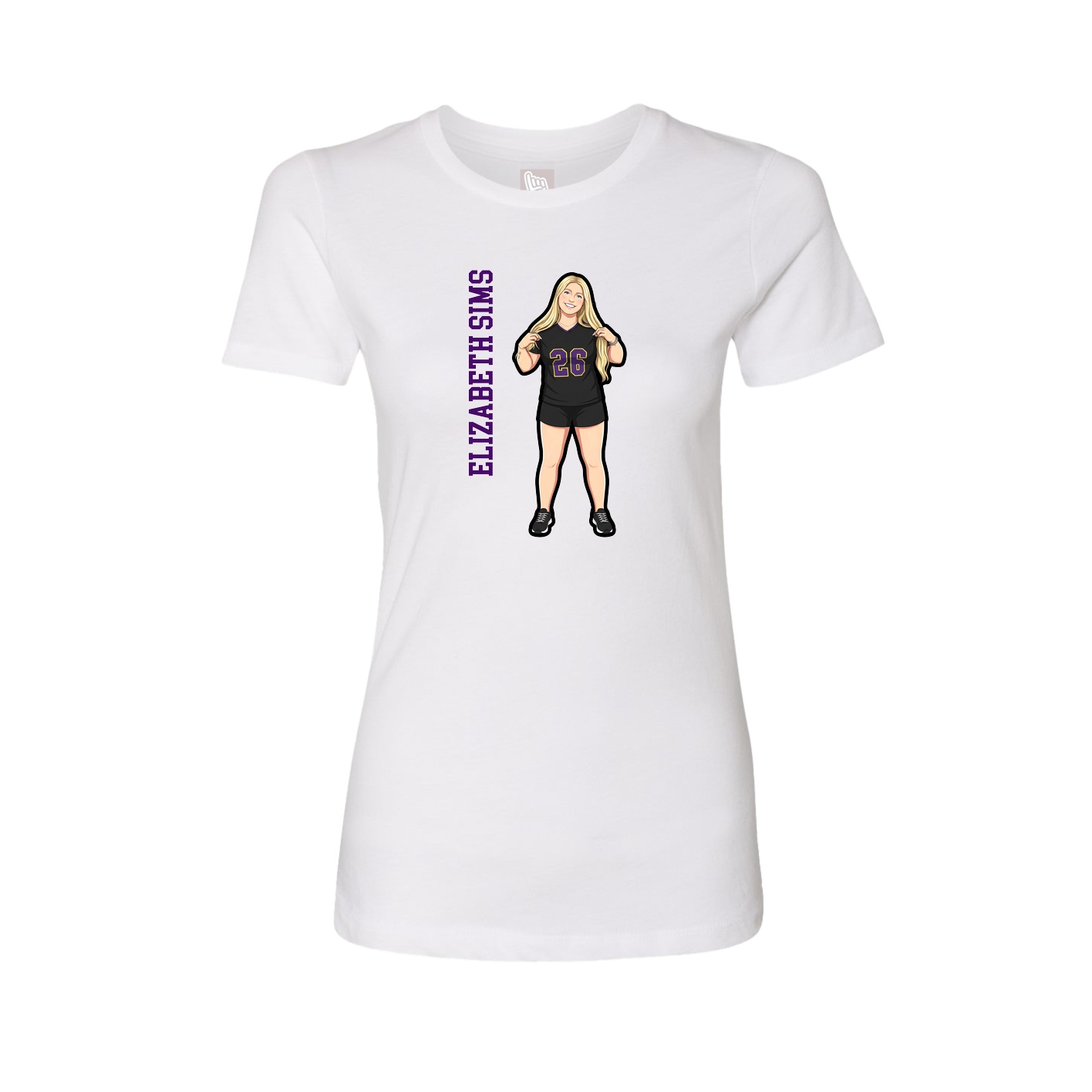 Fitted Women's Tee — Name Vertical in White