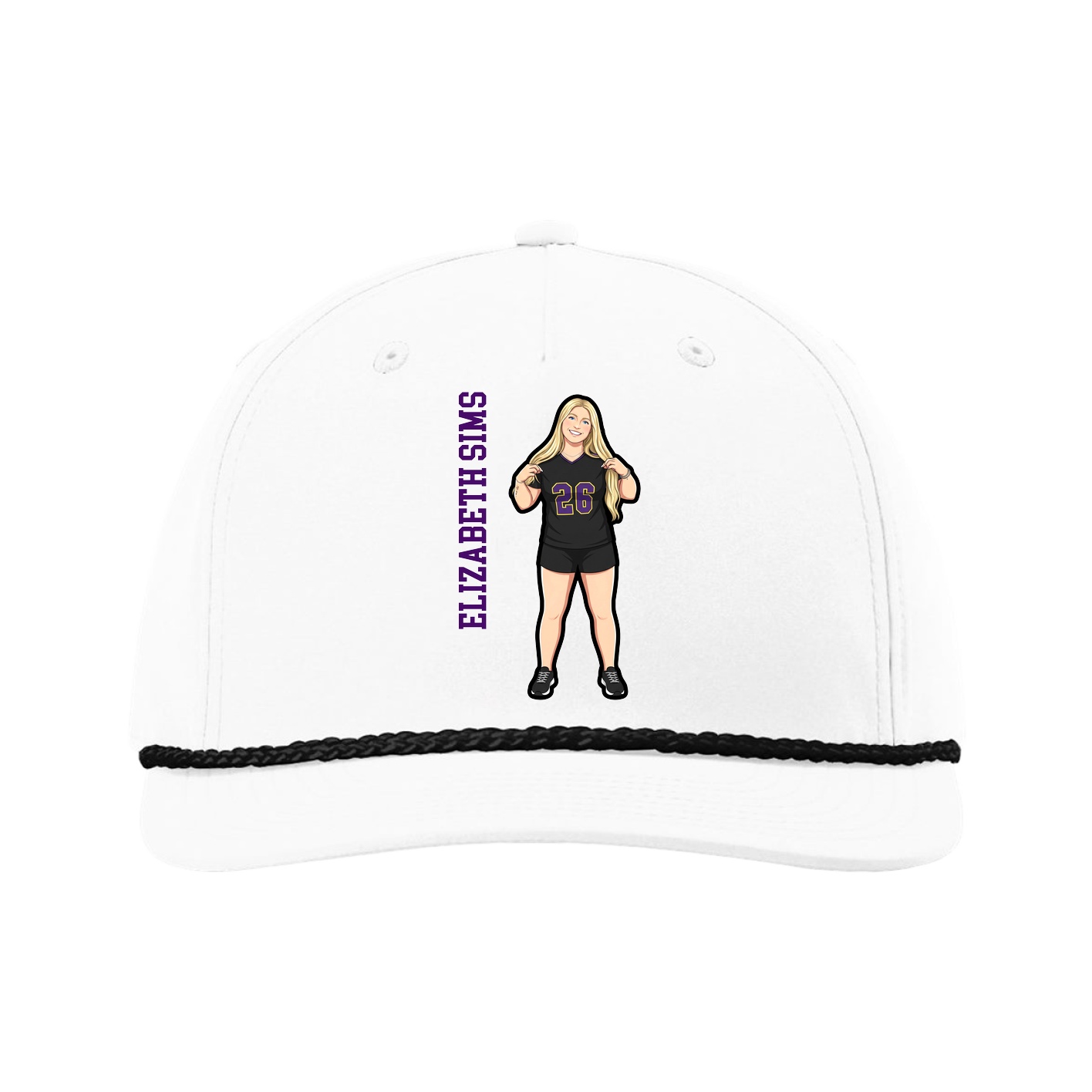 Five-Panel Classic Rope Cap — Name Vertical in White