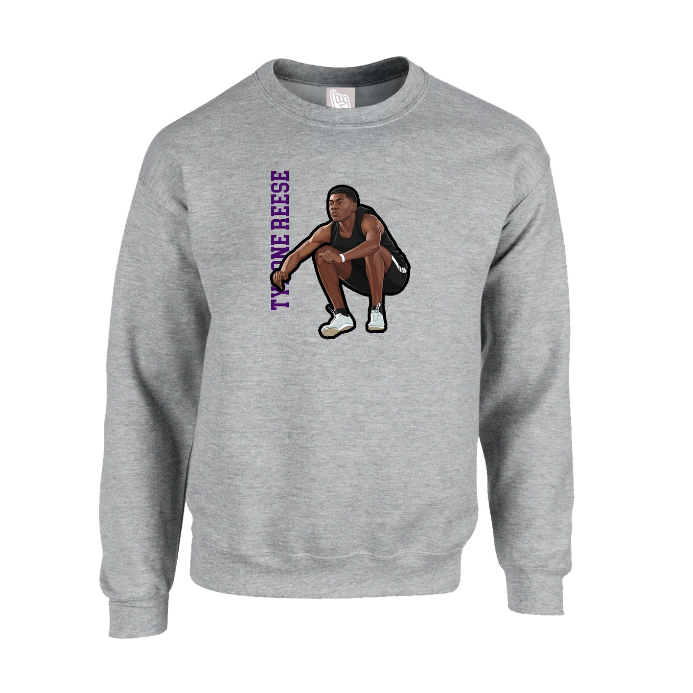 Fleece Crew — Name Vertical in Grey