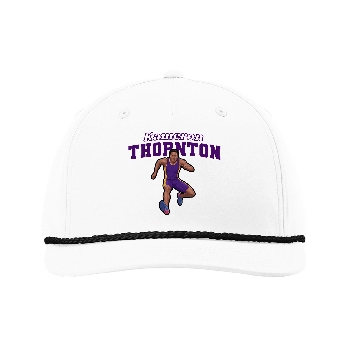 Five-Panel Classic Rope Cap — Name Arch in White