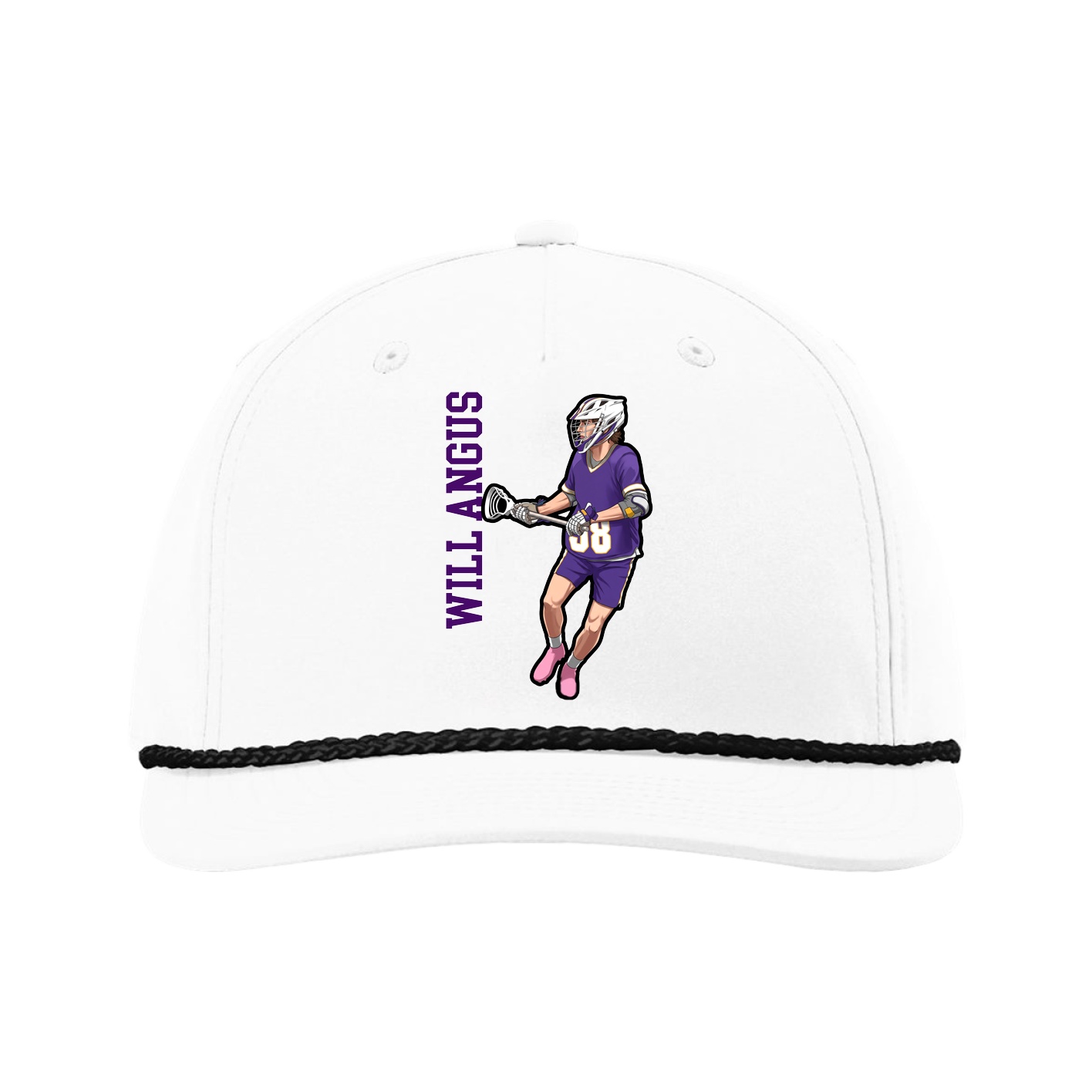 Five-Panel Classic Rope Cap — Name Vertical in White