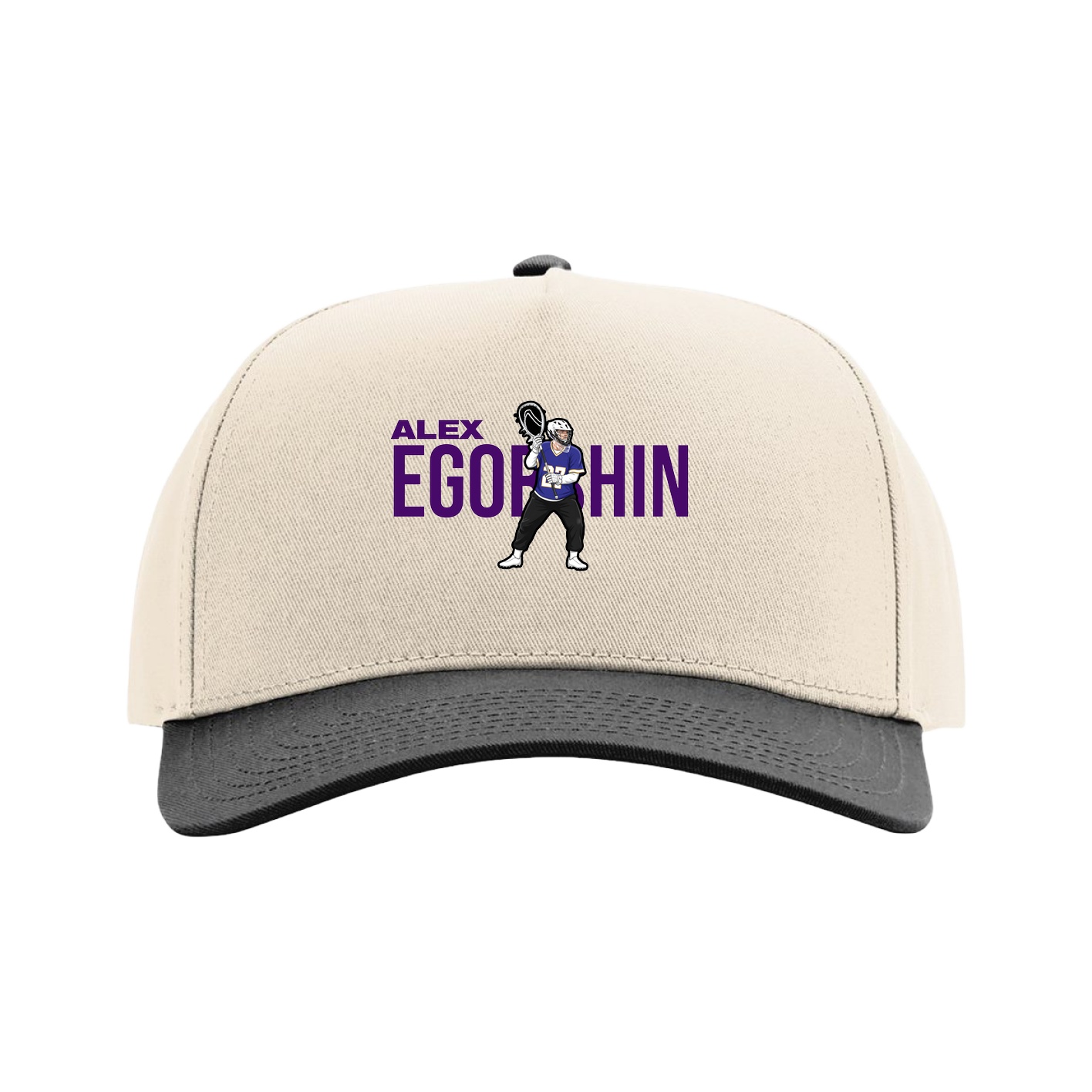 Full Fabric Five-Panel Champ Cap — Player Name in Cream/Black